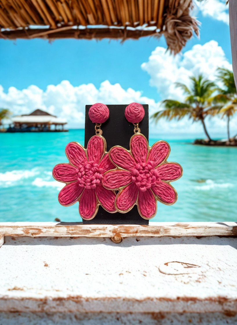 Boho Raffia Flower Earrings