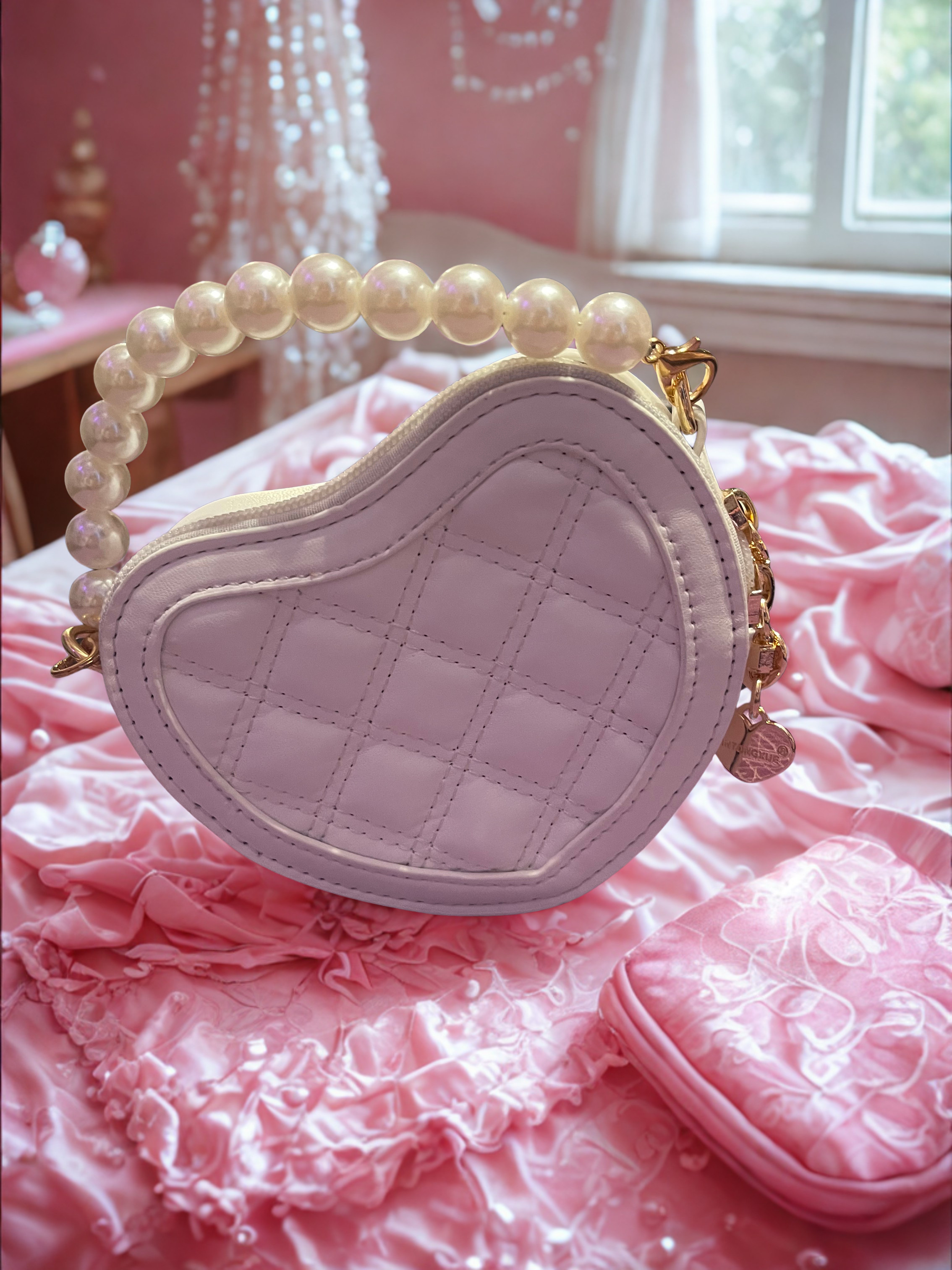 Mini Embroidered Heart Shaped Crossbody with Faux Pearl Handle - Selective Find