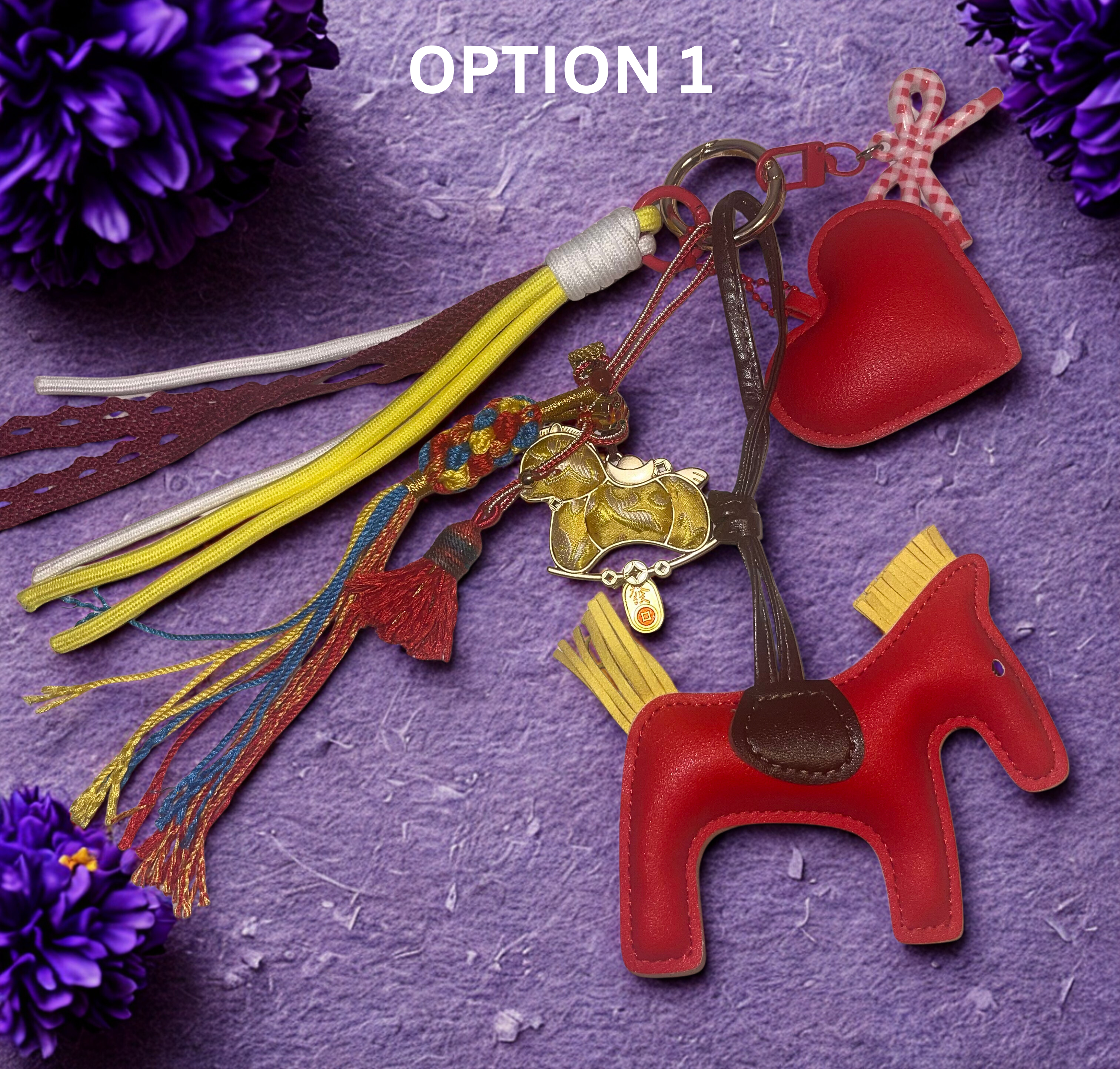 Horse Handmade Bag Charm - Faux Leather Horse Purse Charm with Ribbon & Charms, Handbag Accessory