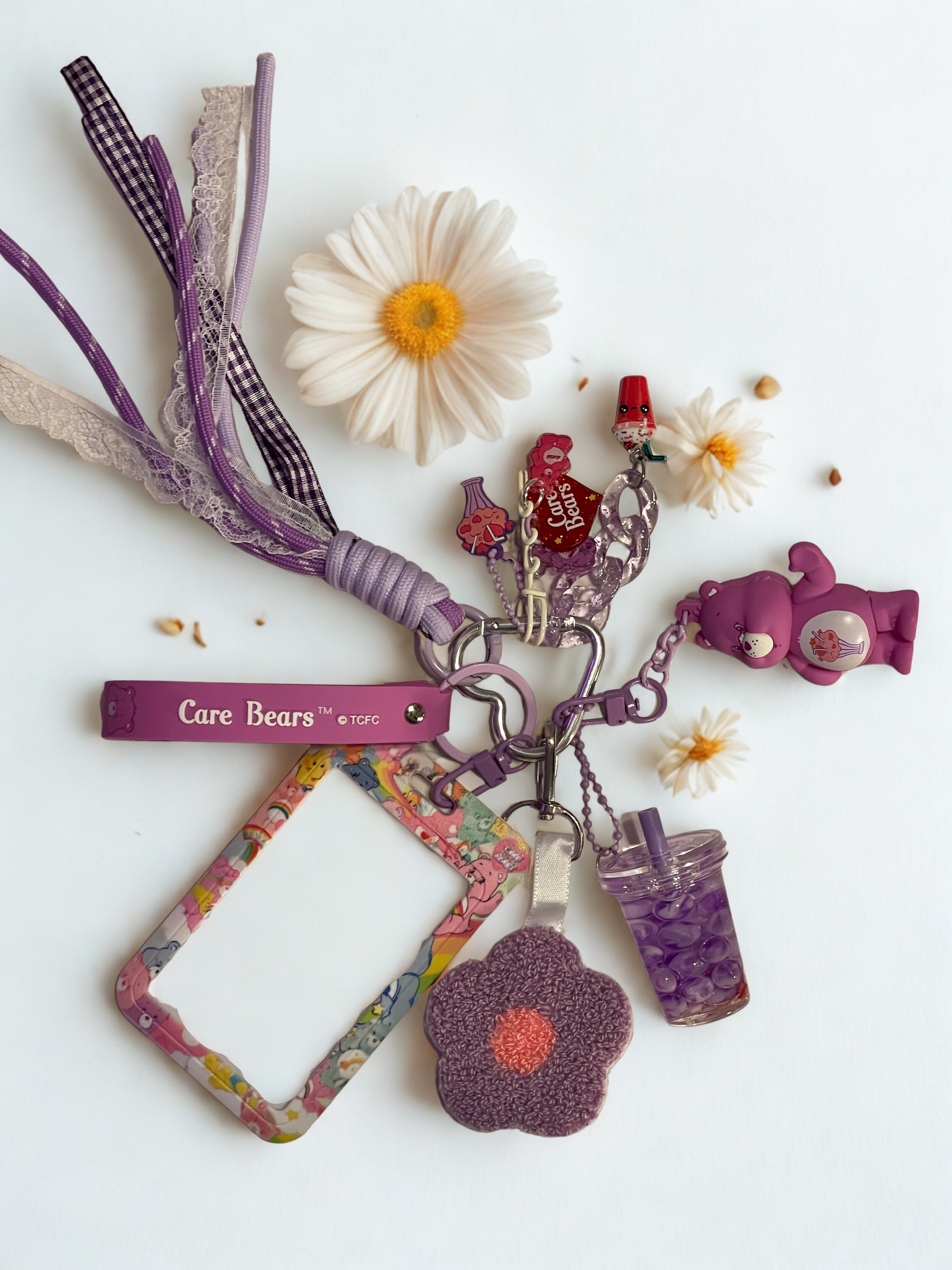 Care Bears Handmade Bag Charm - Miniature Bear Purse Charm with Ribbon & ID Holder, Handbag Accessory