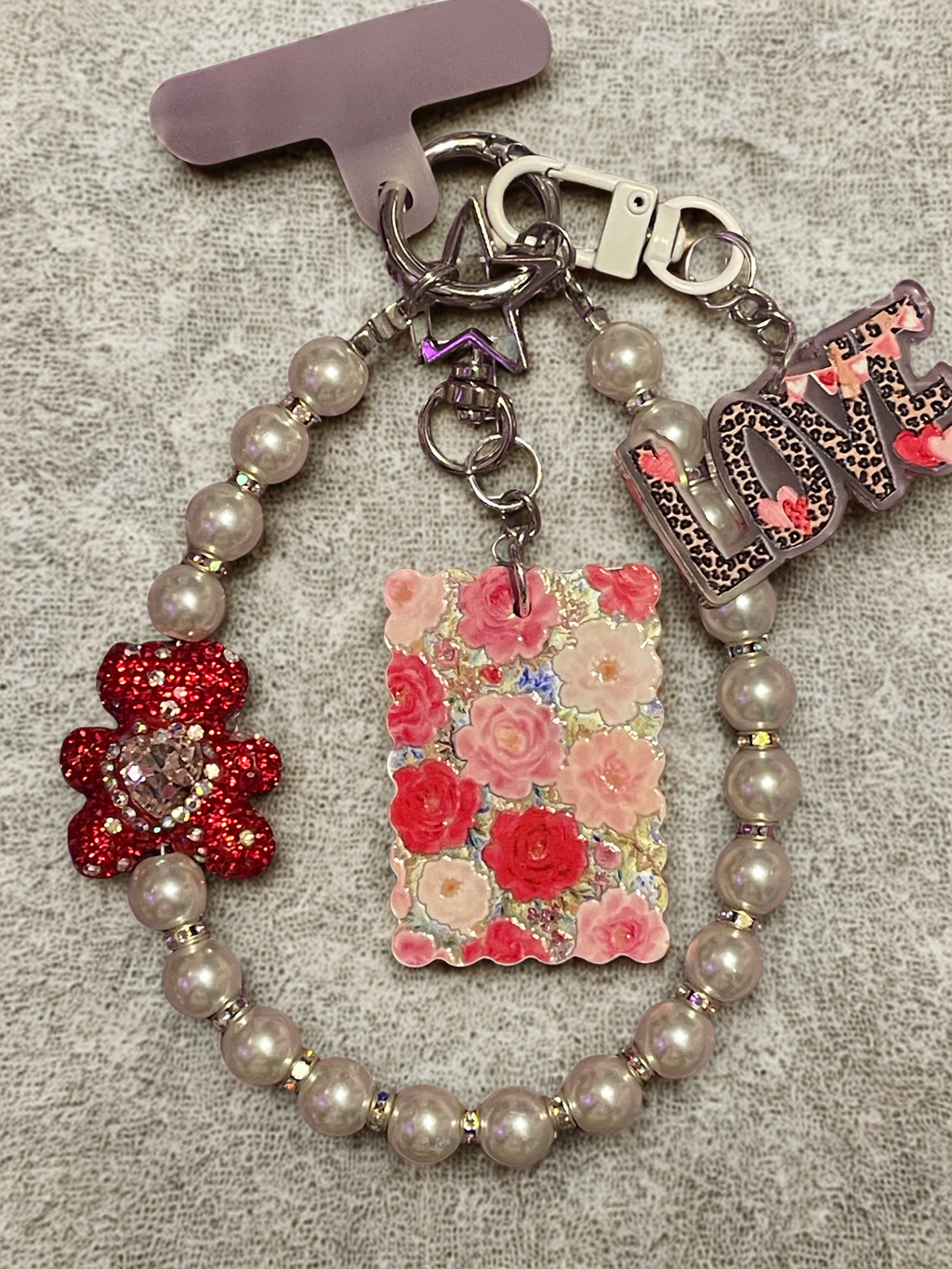 Teddy Bear Phone Charm – Pearl Beaded Strap