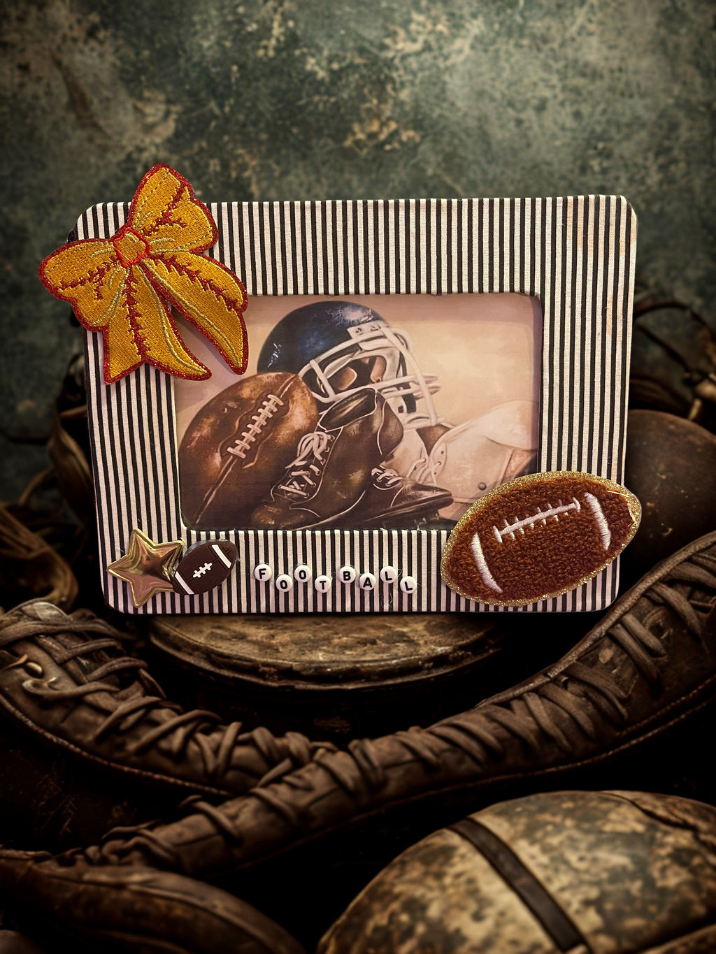 Embellished Sports Photo Frame - Handmade Fabric & Bead Decorated Wood Frame, 4x6 Photo, Sports Fan Gift