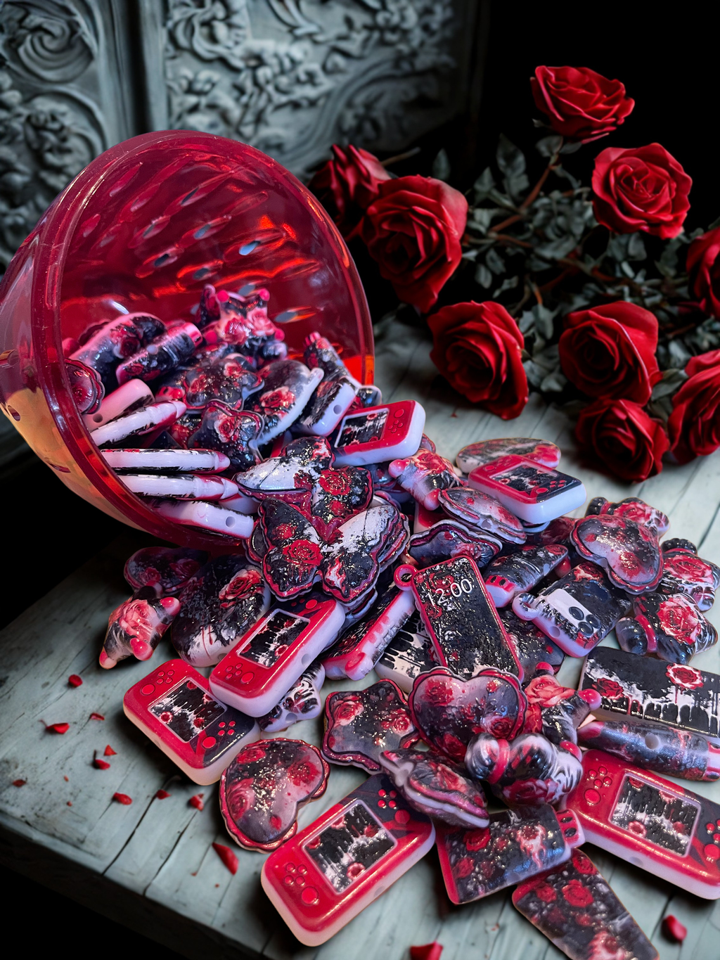 Black & Red Rose Beads | Gothic Floral Acrylic Fashion Beads