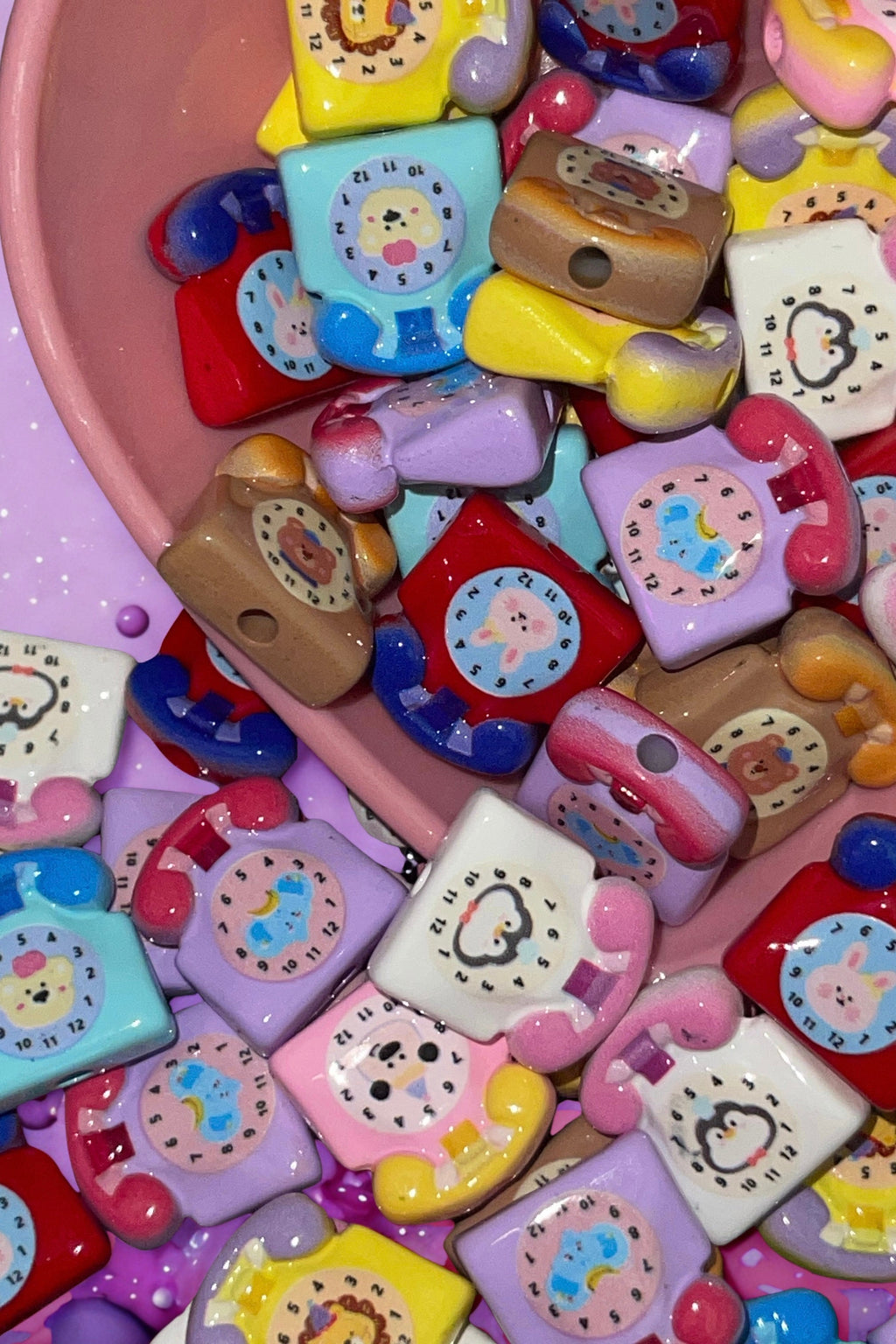 Kawaii rotary phone bead charms assorted colors