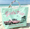 Girls Trip Vintage Convertible Tote Bag – Large Shiny Mint Green PVC Handbag