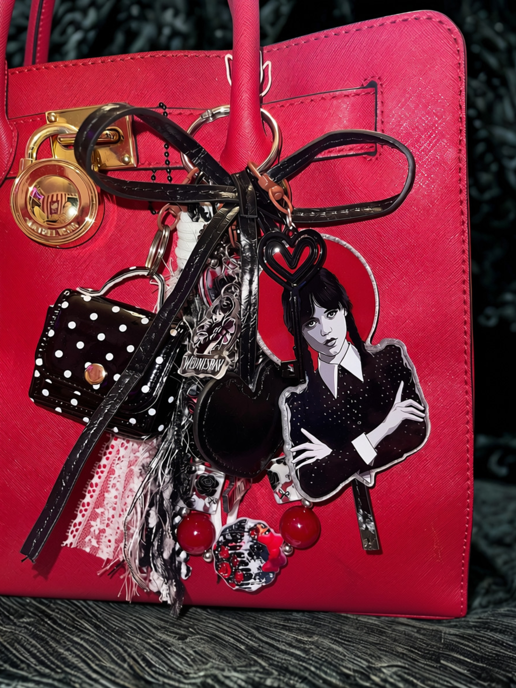 Goth Girl Acrylic Bag Charm & Multi-Layered Purse Keychain