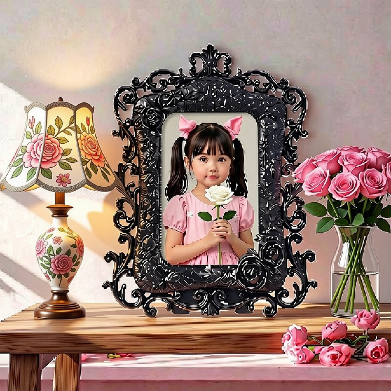 Black Gothic Rose Relief Resin Photo Frame, 4x6