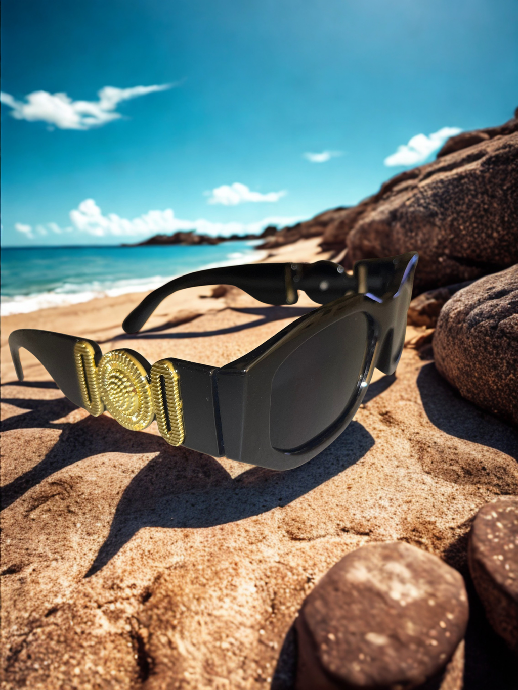 The Versailles Frames leopard print front view on sand