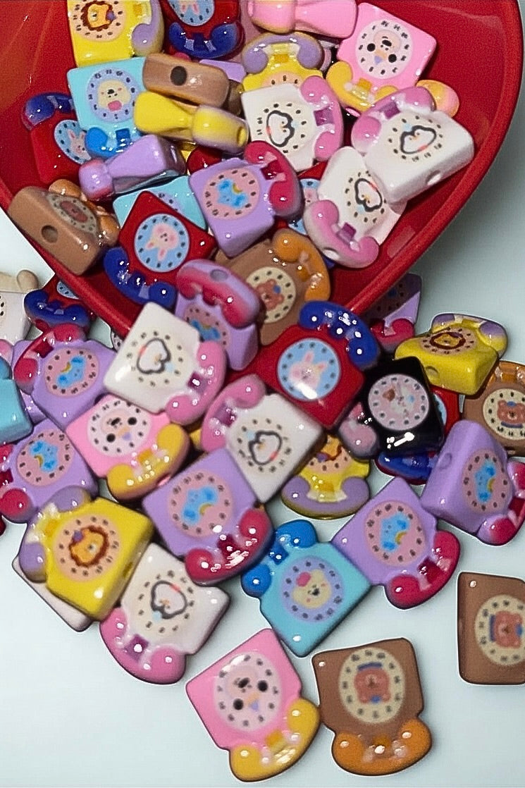 Kawaii rotary phone bead charms red heart bowl