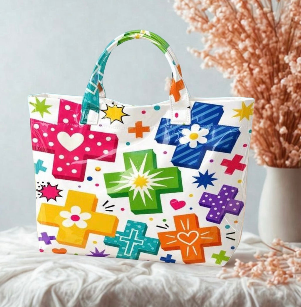 Cartoon Contrast Cross Tote Bag – Large Transparent PVC Waterproof