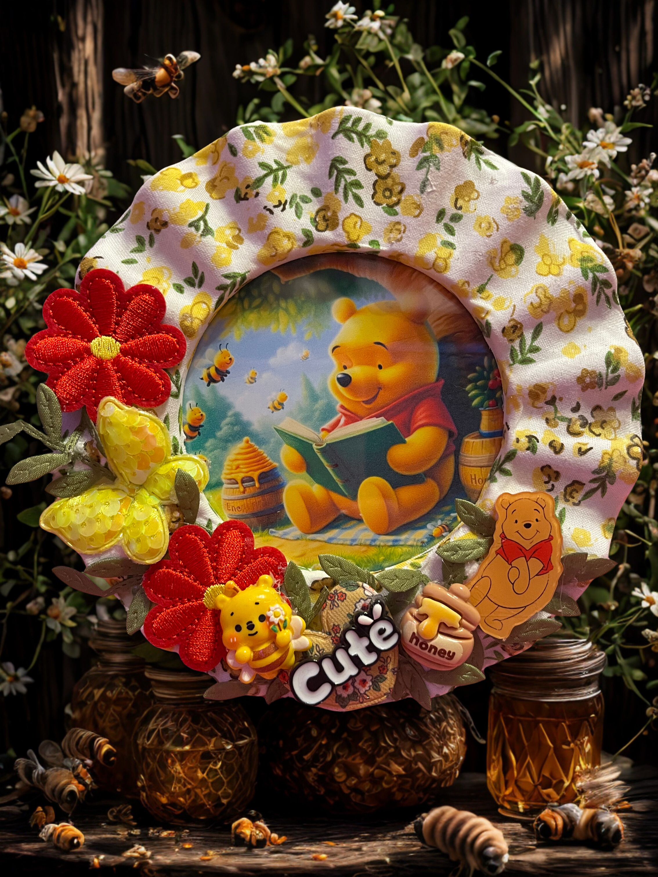 Embellished Character Photo Frame - Handmade Fabric & Bead Decorated Frame in Strawberry Shortcake, Raggedy Ann & Pooh, Unique Gift