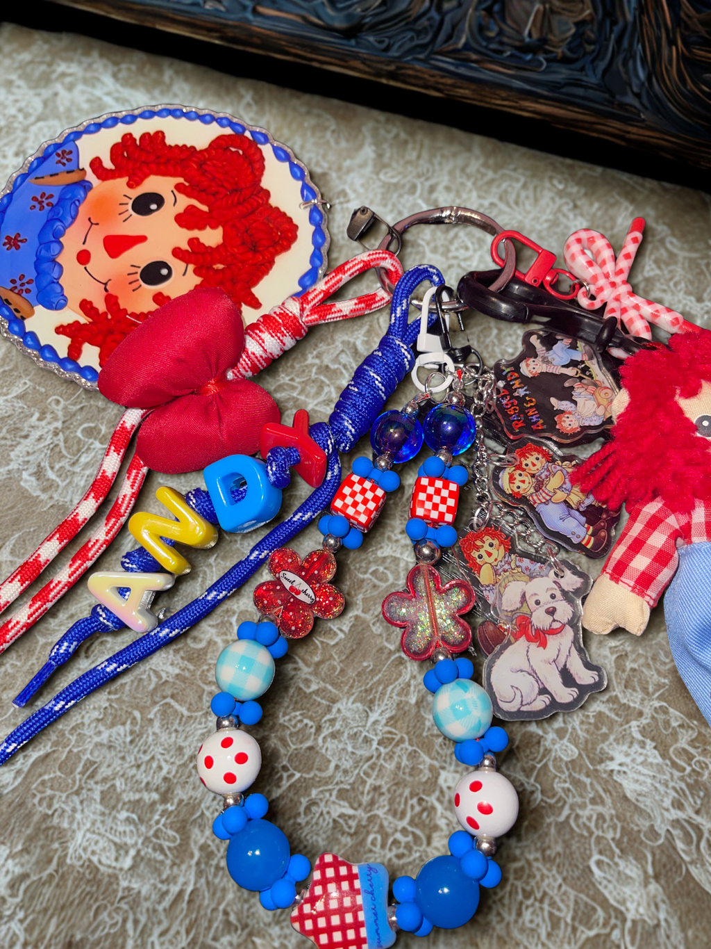 Rag Doll Primary Colors Loaded Bag Charm –  Paracord Keychain with Glitter Acrylic Accents