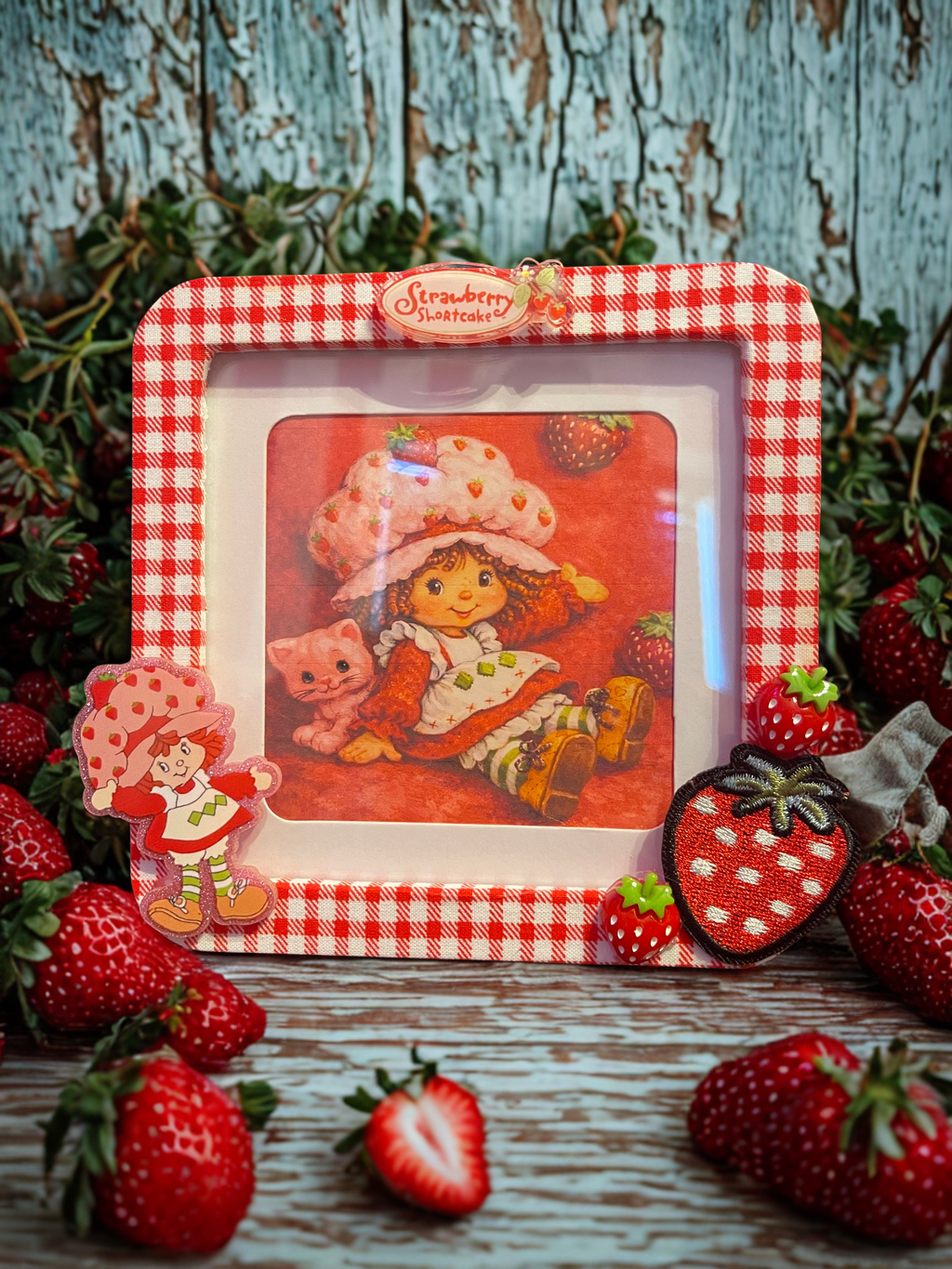 Embellished Character Photo Frame - Handmade Fabric & Bead Decorated Frame in Strawberry Shortcake, Raggedy Ann & Pooh, Unique Gift