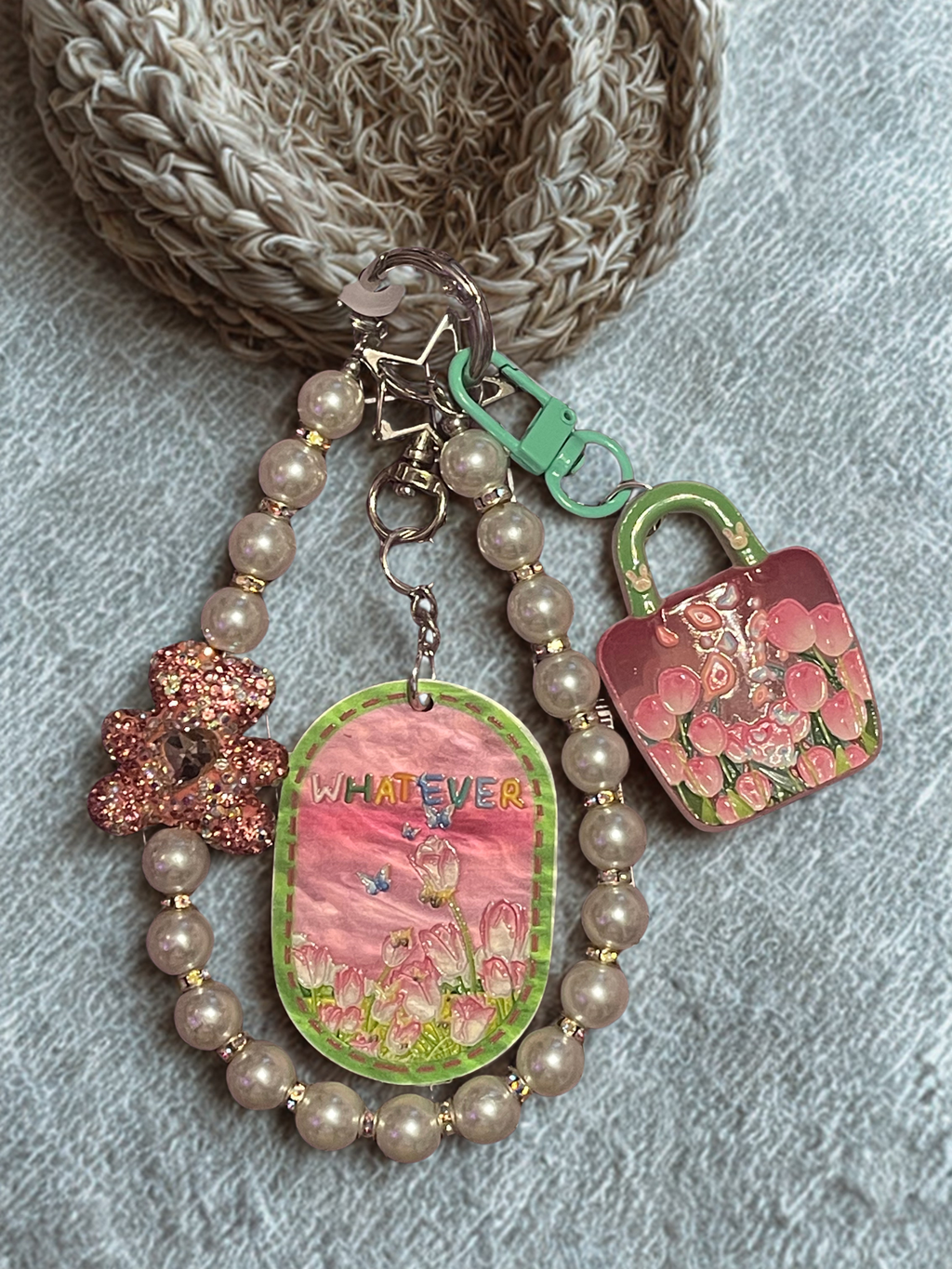 Teddy Bear Phone Charm – Pearl Beaded Strap