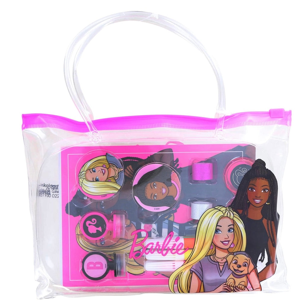Barbie Stationery Pouch Set - Mini Journal, Markers, Stickers & Glitter Tape