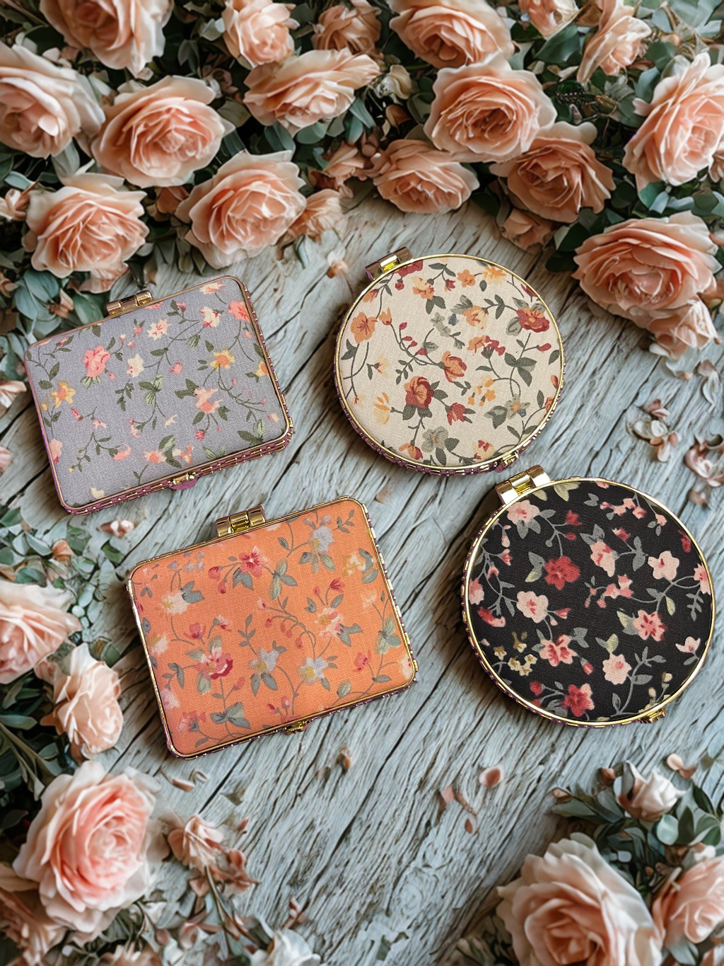 Floral Compact Make-up Mirrors – Portable Retro Foldable Mirror