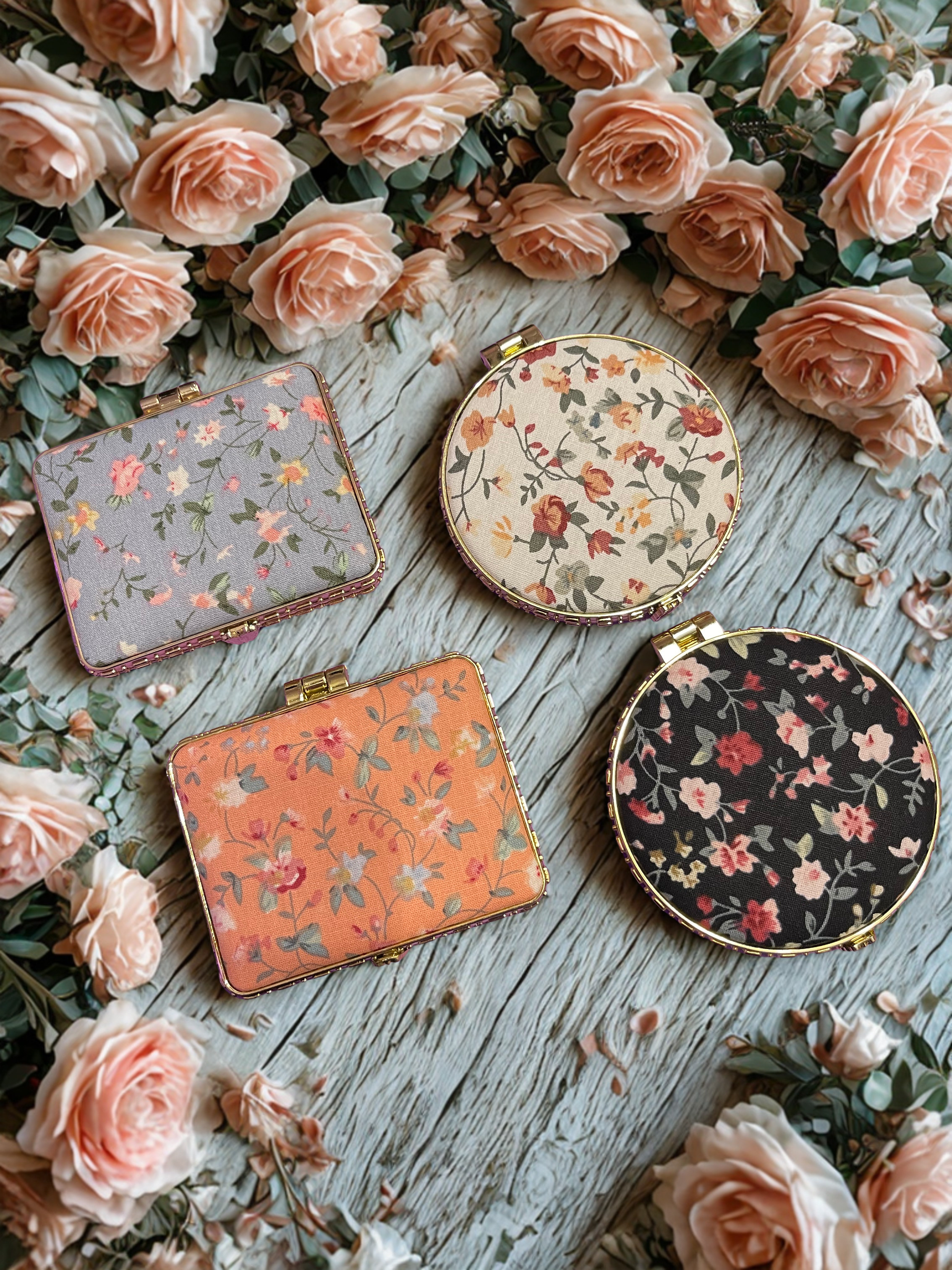 Floral Compact Make-up Mirrors – Portable Retro Foldable Mirror
