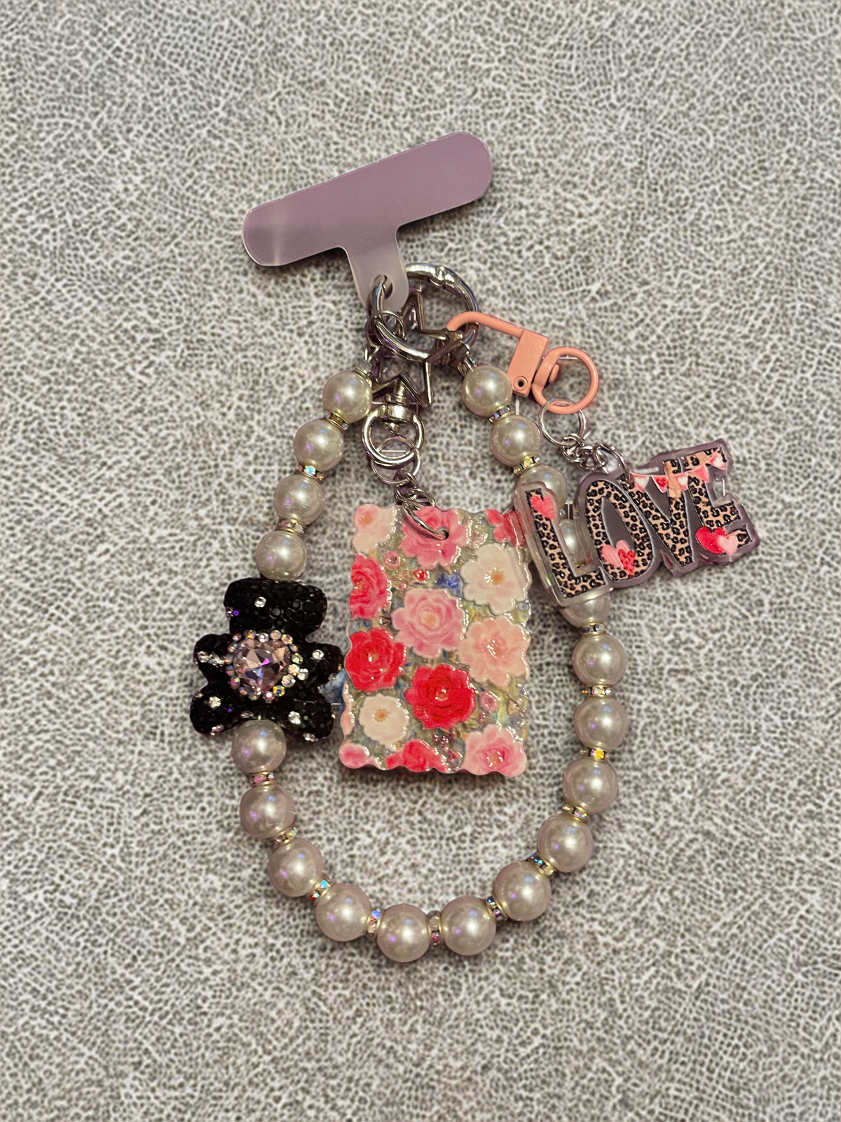 Teddy Bear Phone Charm – Pearl Beaded Strap