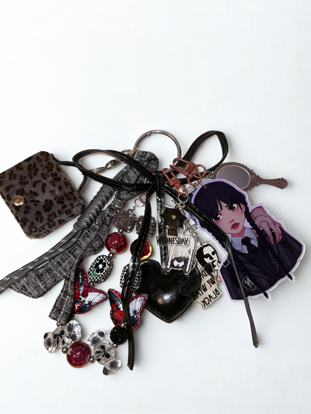 Creepy-Cute Gothic Girl Bag Charm Cluster – Spooky Acrylic Character Purse Accessory