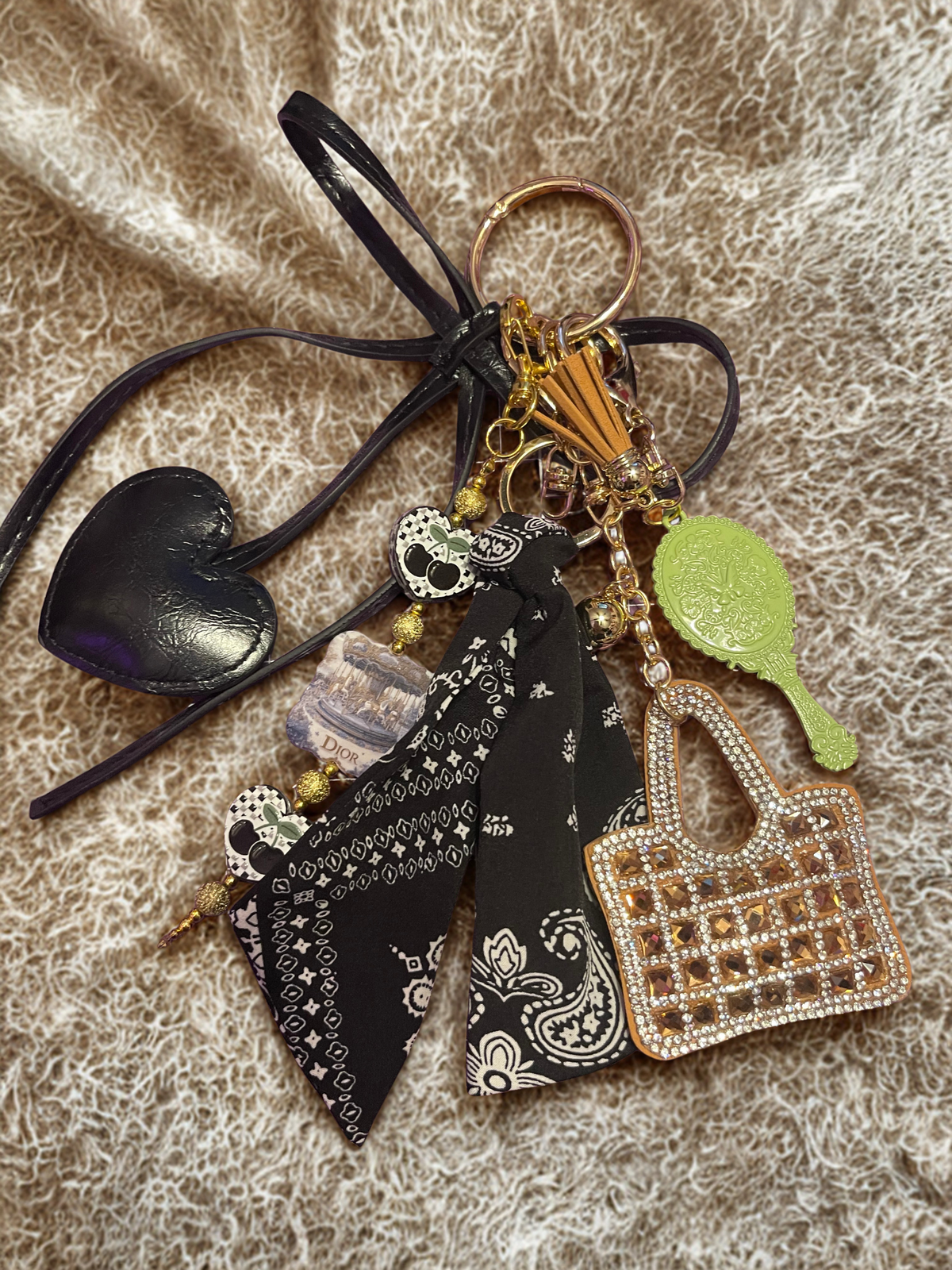 Handmade Bow Bag Charm – Heart & Mini Handbag