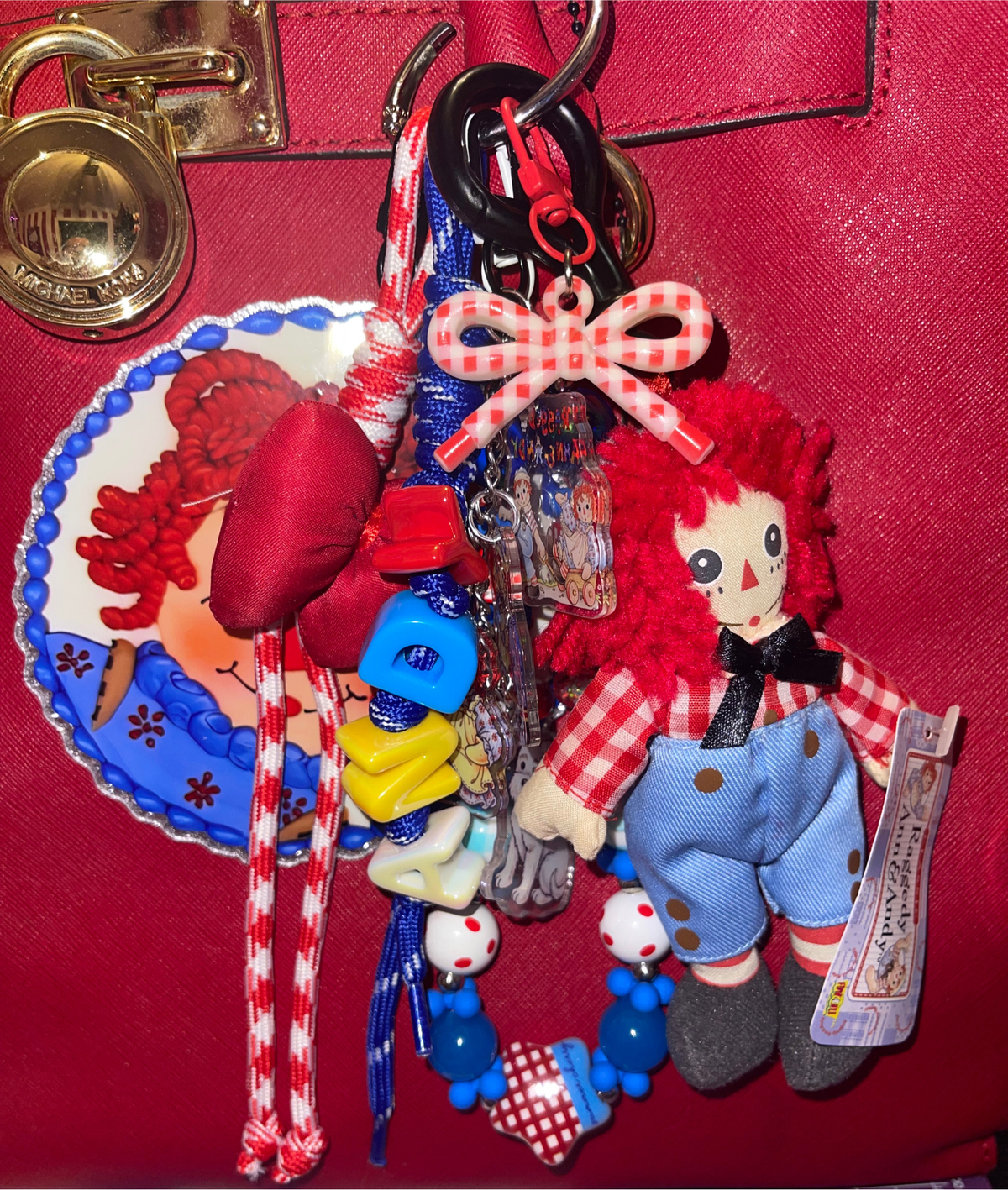 Rag Doll Primary Colors Loaded Bag Charm –  Paracord Keychain with Glitter Acrylic Accents