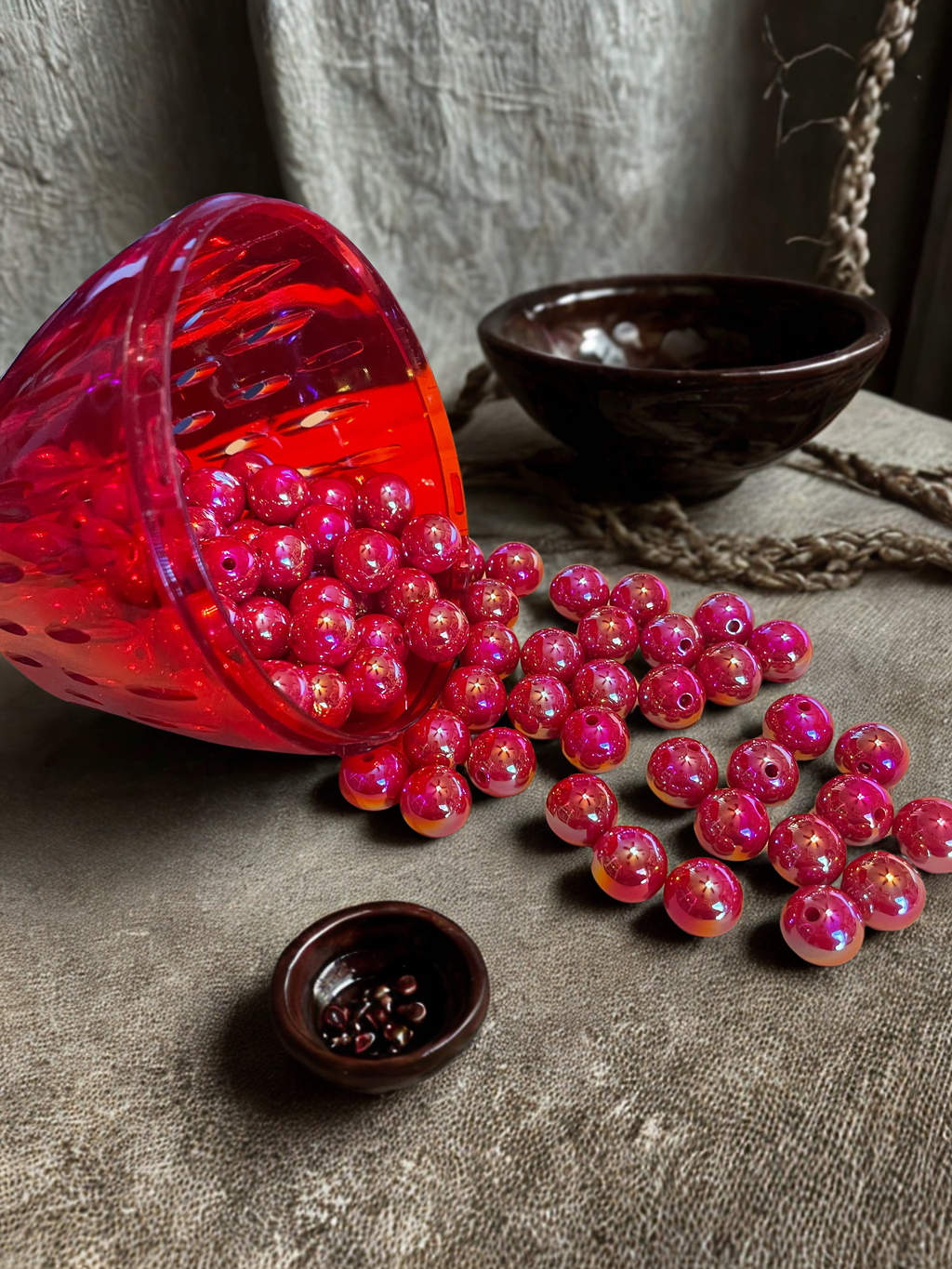 Iridescent Red Round Beads | AB Finish Acrylic Shimmer Beads
