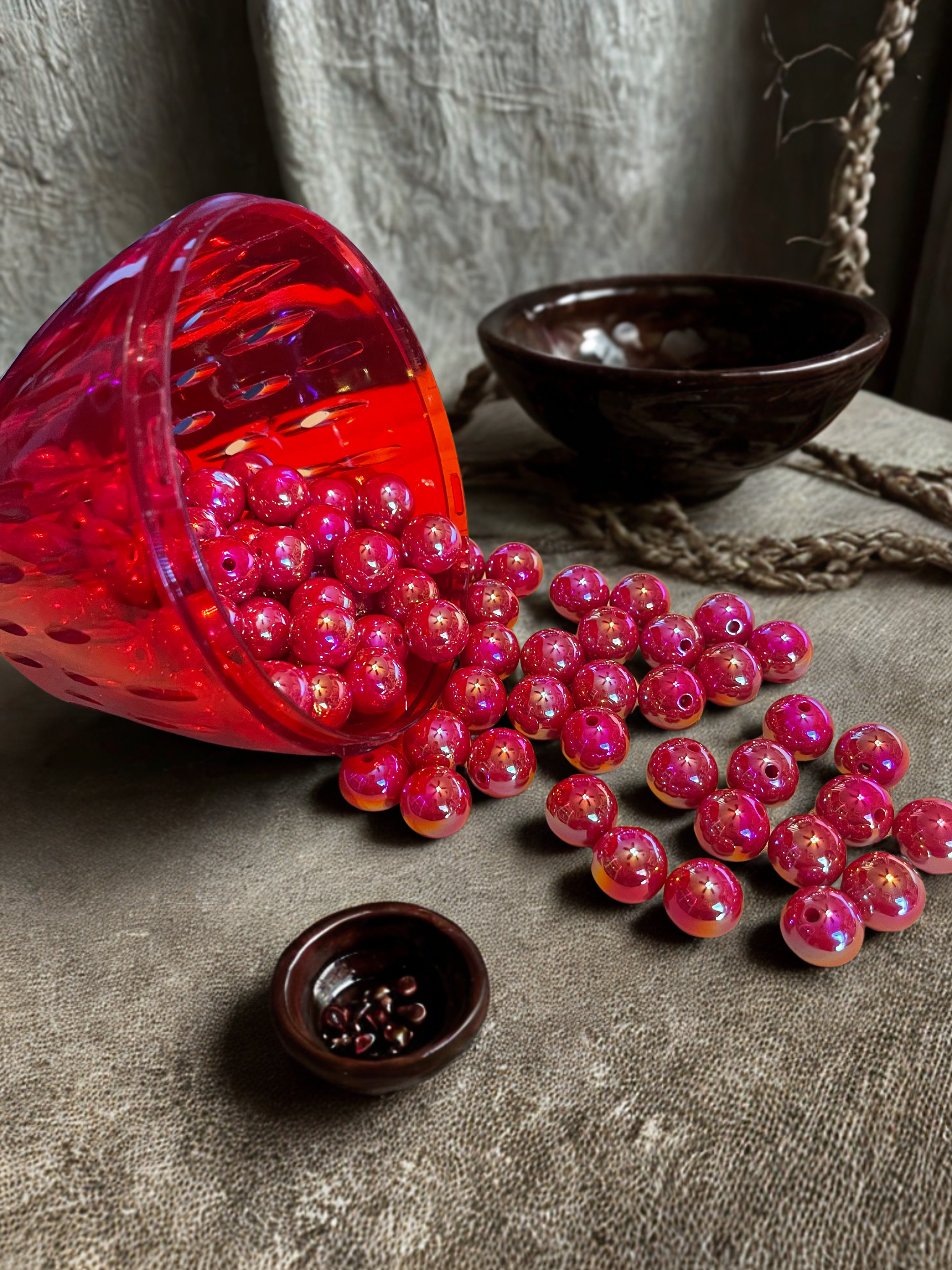Iridescent Red Round Beads | AB Finish Acrylic Shimmer Beads