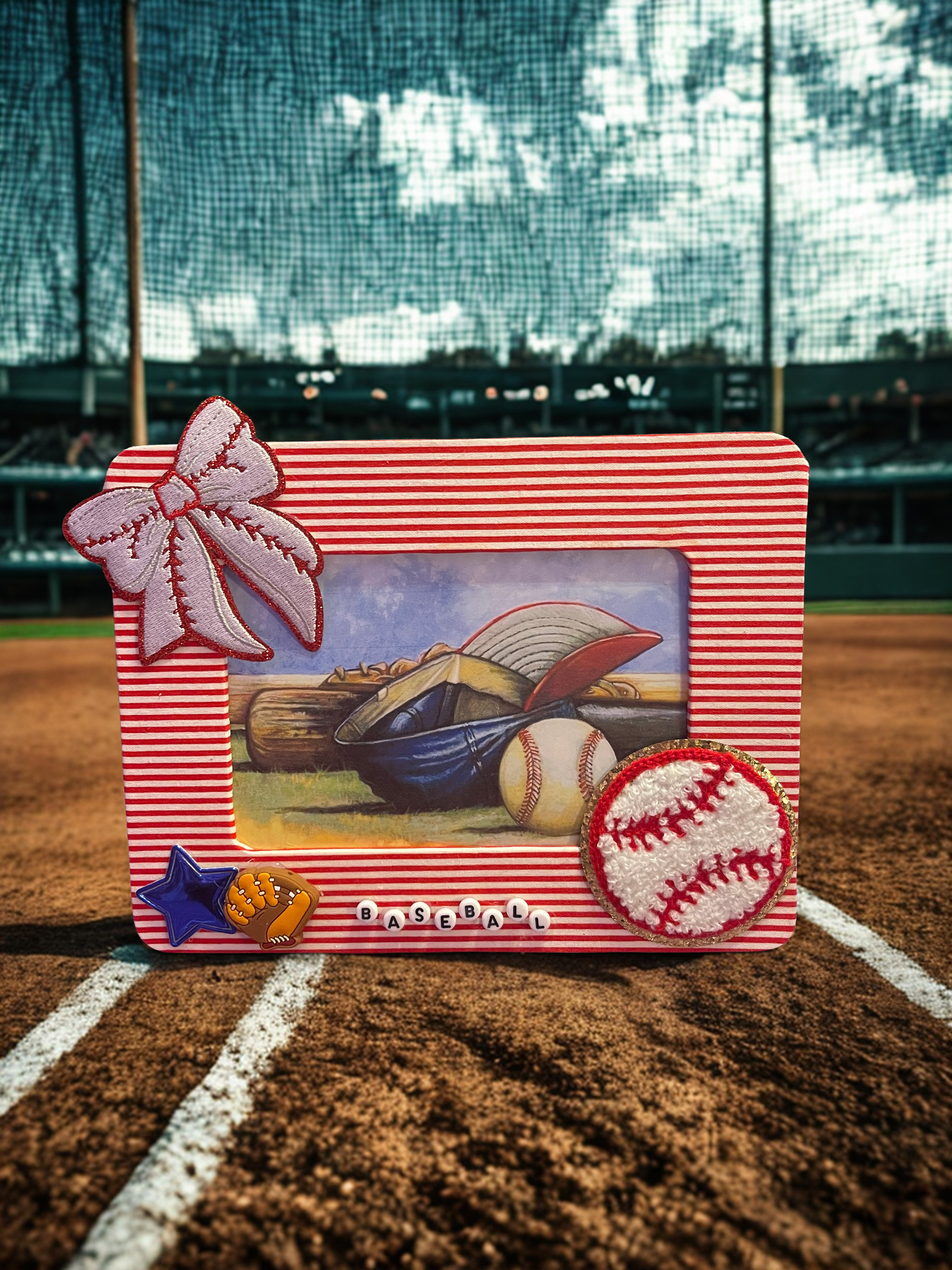 Embellished Sports Photo Frame - Handmade Fabric & Bead Decorated Wood Frame, 4x6 Photo, Sports Fan Gift