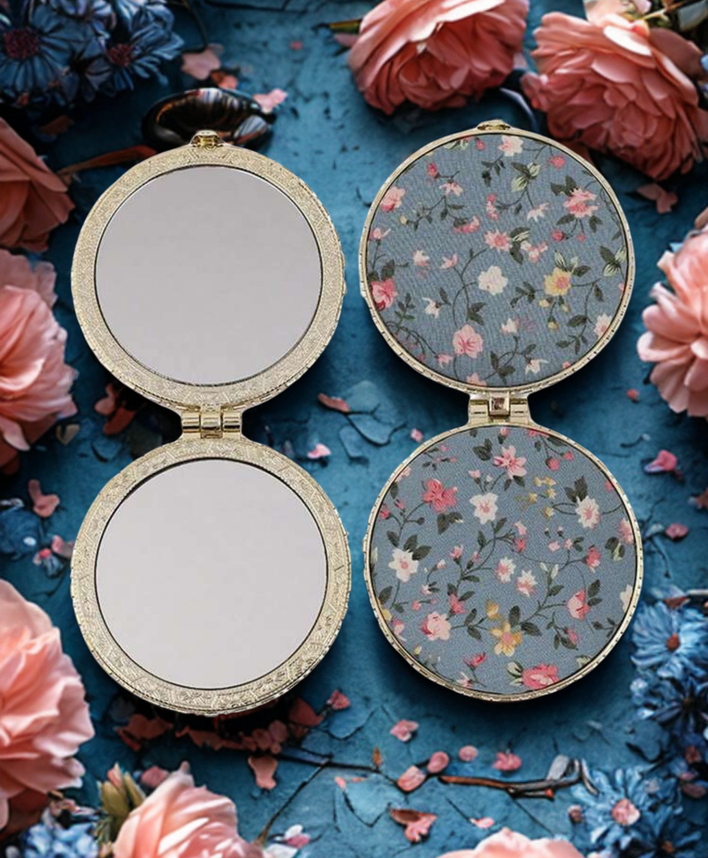 Floral Compact Make-up Mirrors – Portable Retro Foldable Mirror