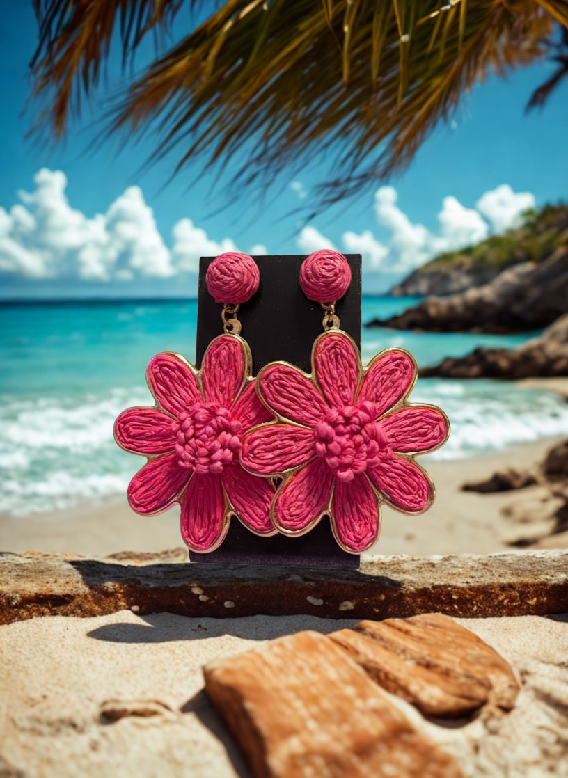 Boho Raffia Flower Earrings