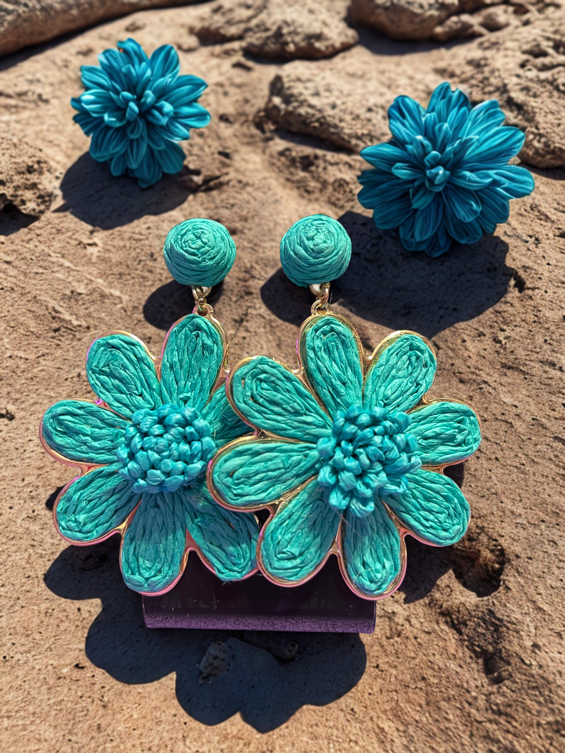 Boho Raffia Flower Earrings