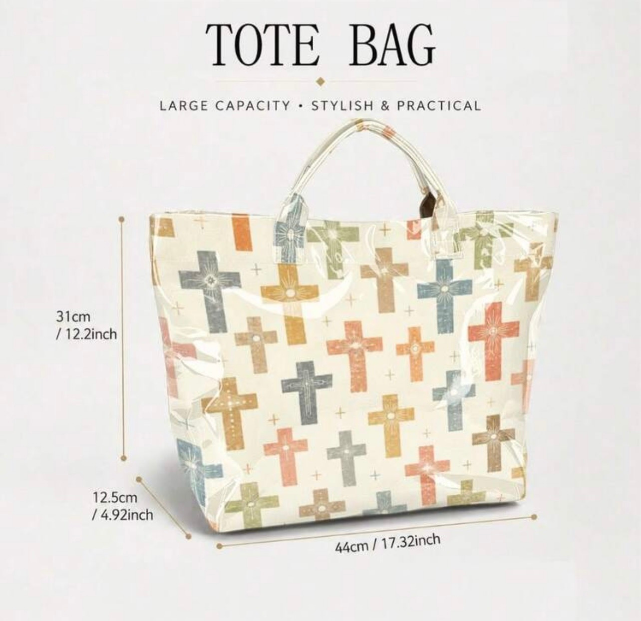 Retro Old Cross Tote Bag – Large Transparent PVC Waterproof