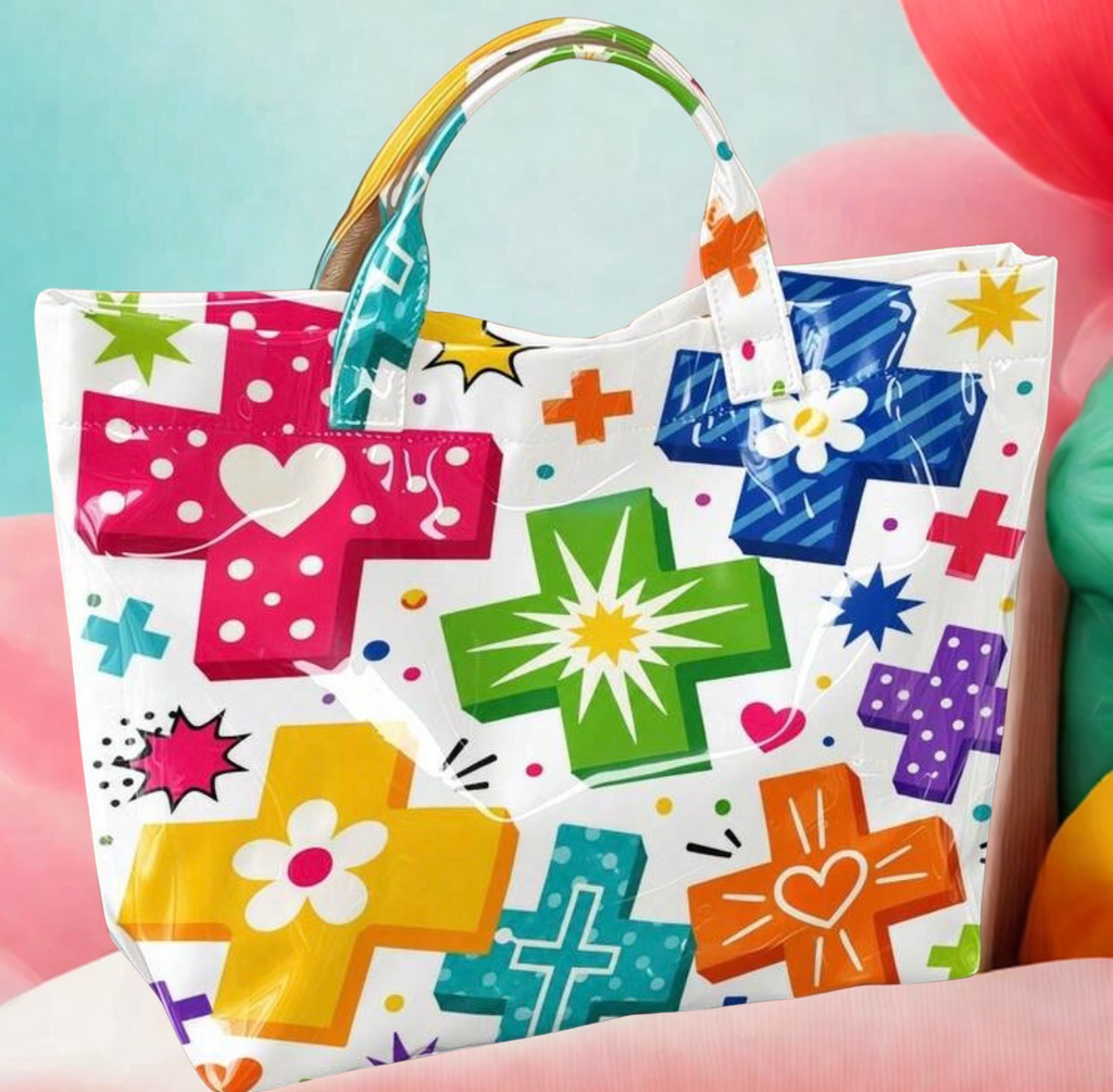 Cartoon Contrast Cross Tote Bag – Large Transparent PVC Waterproof