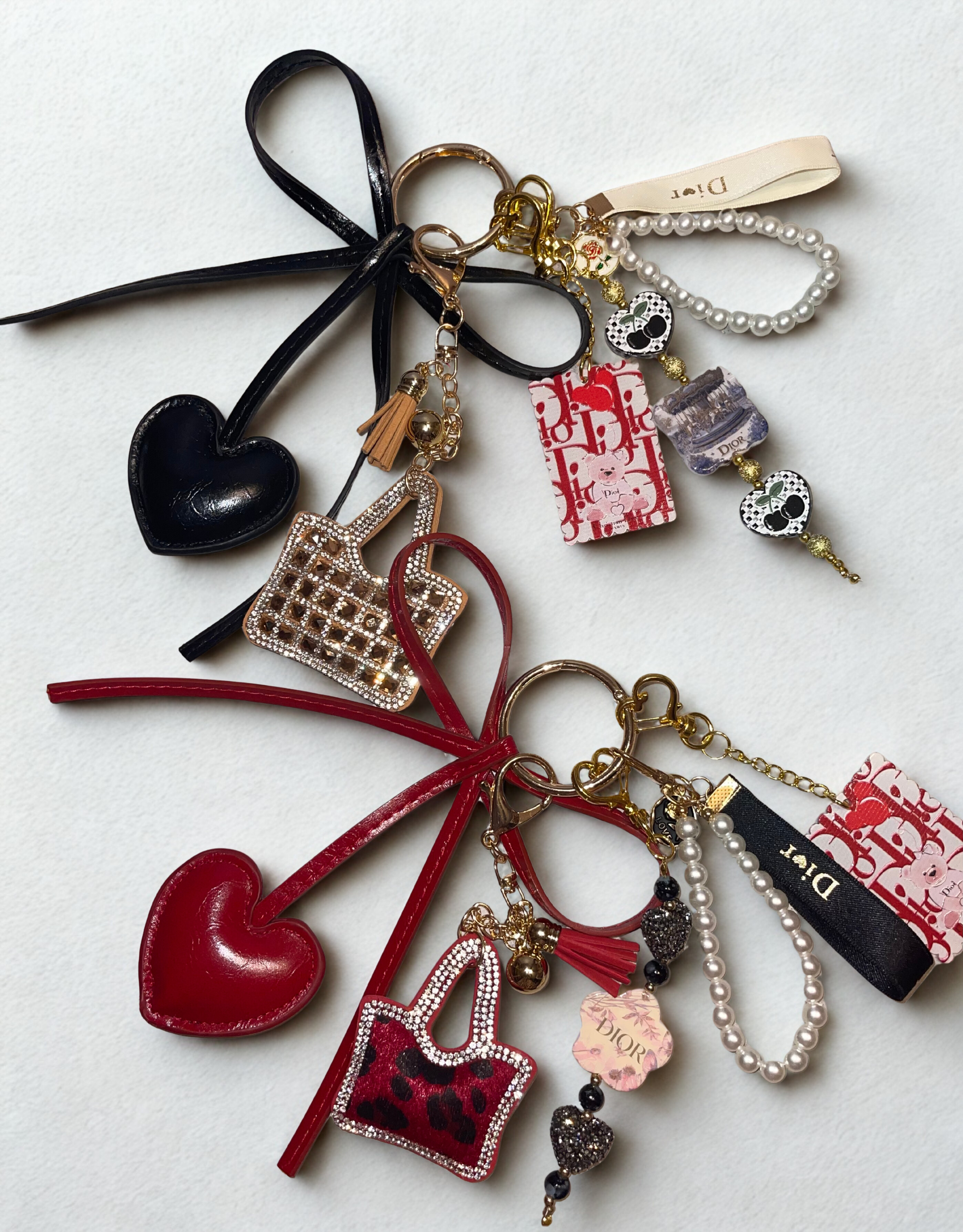 Ladies Fashion Handmade Bag Charm – Elegant Bow & Perfume Bottle Purse Charm