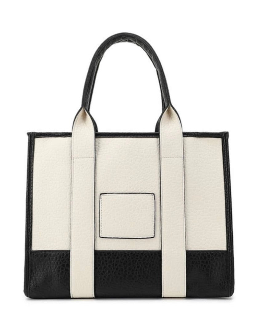 Double Color Block Tote Bag – Structured Vegan Leather Shoulder Bag- 3 Color Options