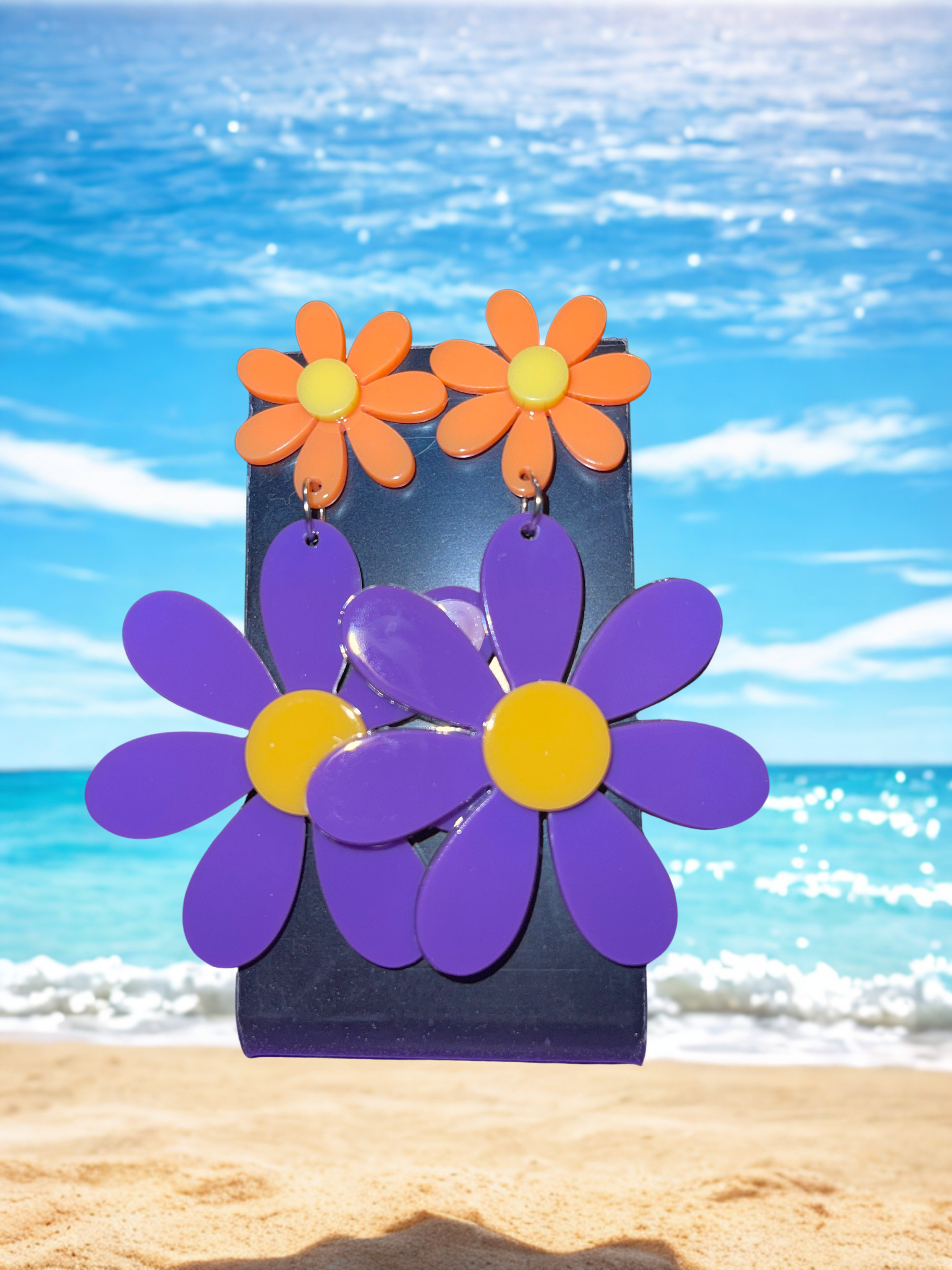 Neon Boho Daisy Earrings
