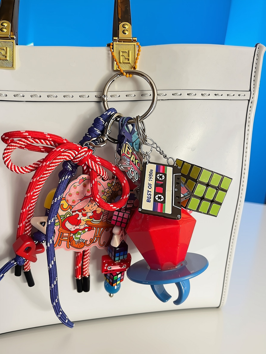 80s bag charm - RAD bead strand close-up detail