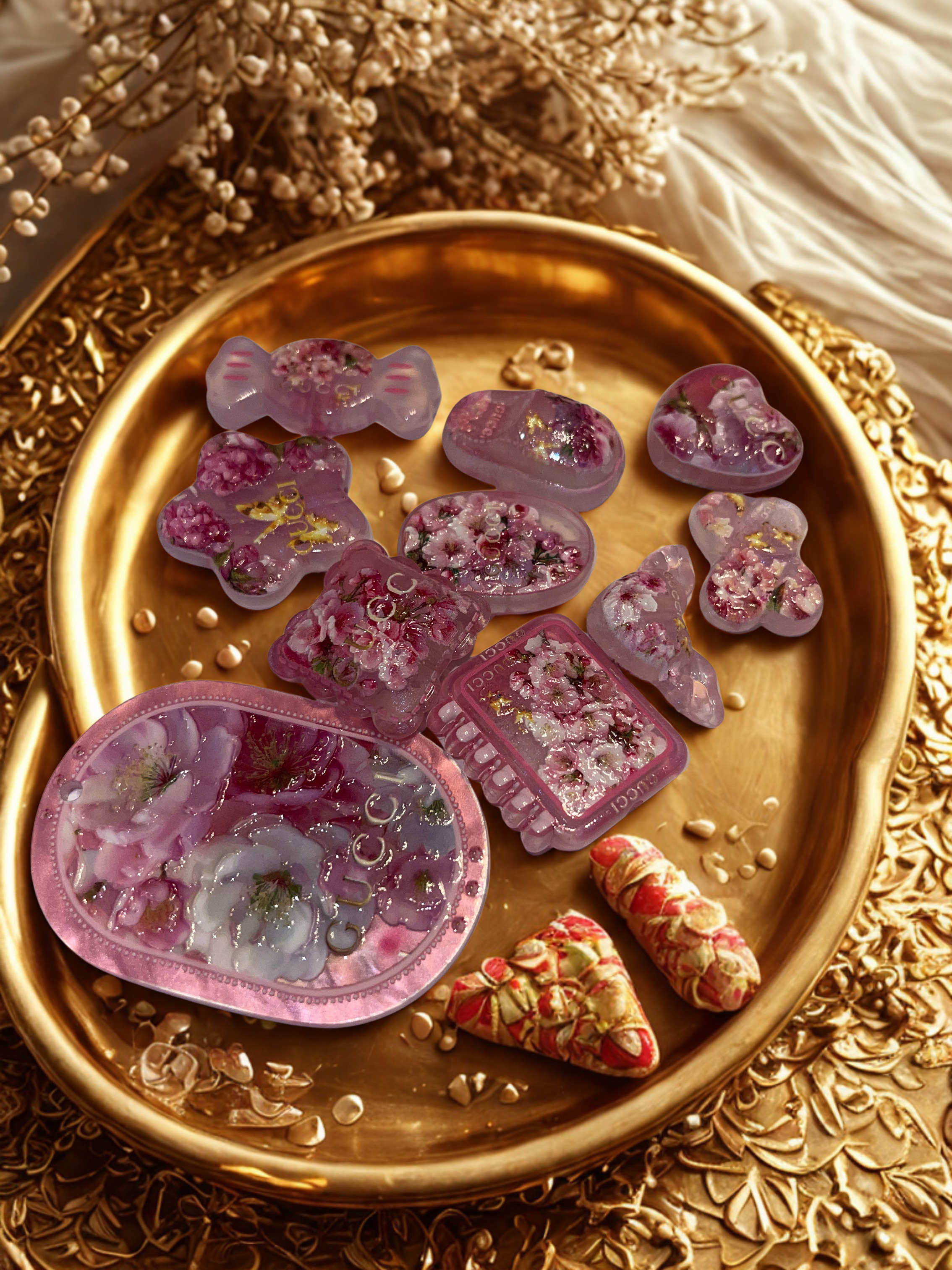 Designer GG Pink Floral Beads Acrylic/DIY