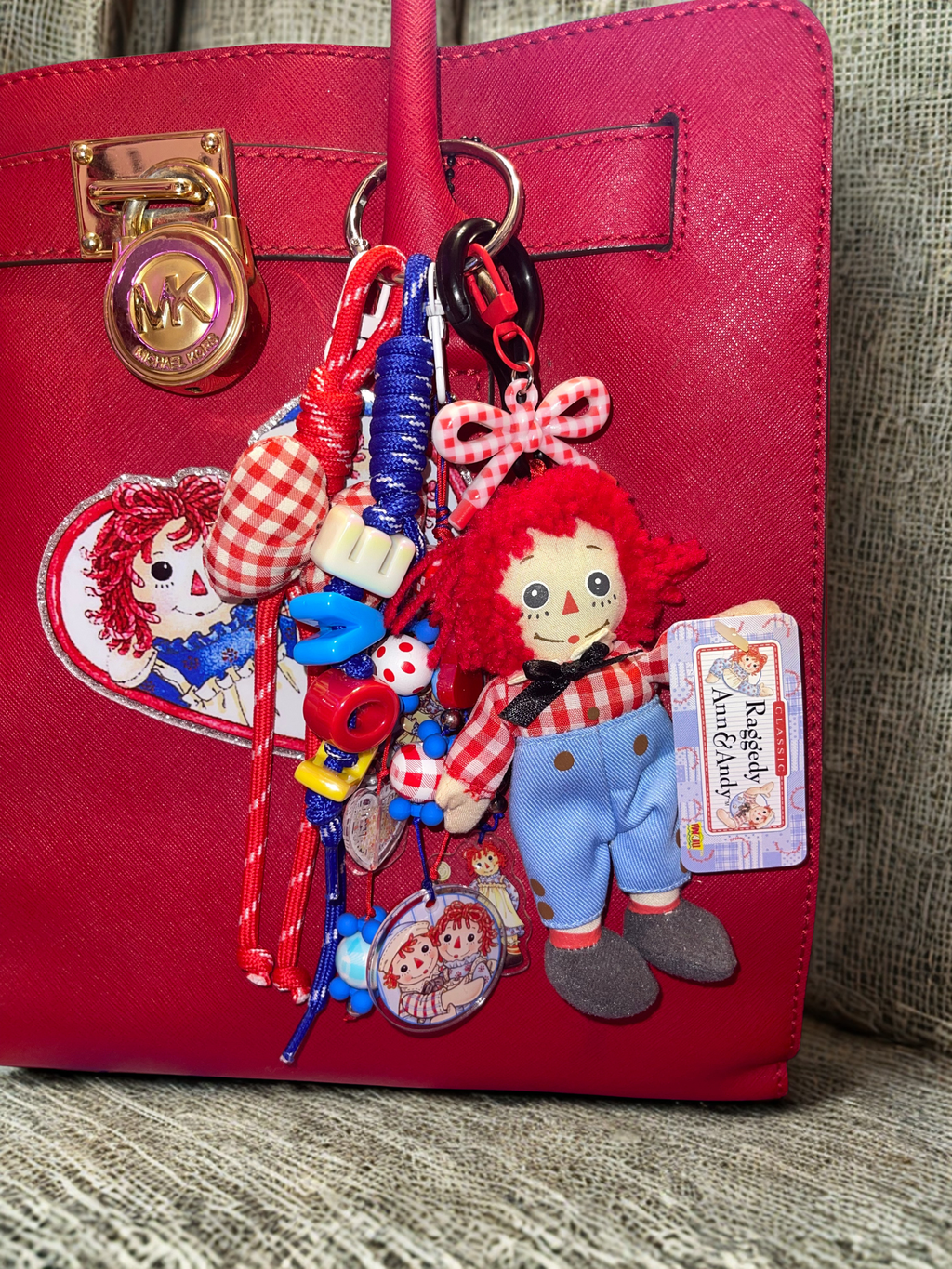 Rag Doll Plush Loaded Bag Charm – Chunky "LOVE" Paracord Keychain with Gingham Accents