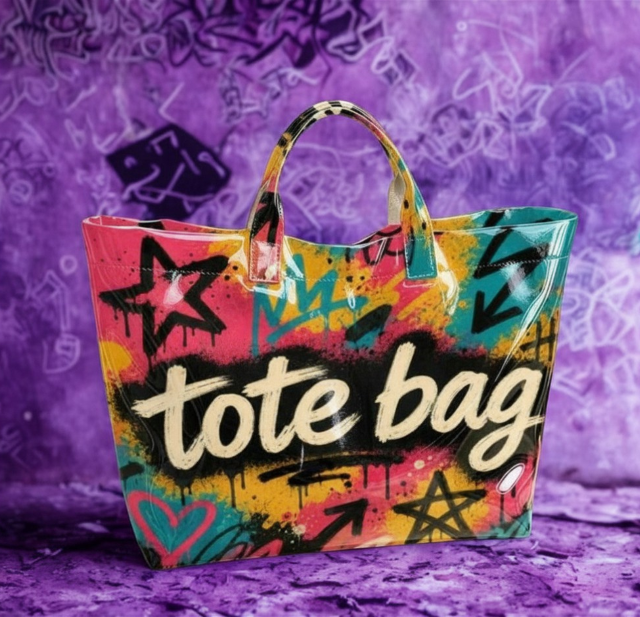 Street Graffiti Splash Ink Tote Bag – Large PVC Waterproof Shoulder Bag