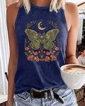 Boho Celestial Butterfly Print Crew Neck Tank Top