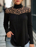 Black Floral Mesh Yoke Mock-Neck Top