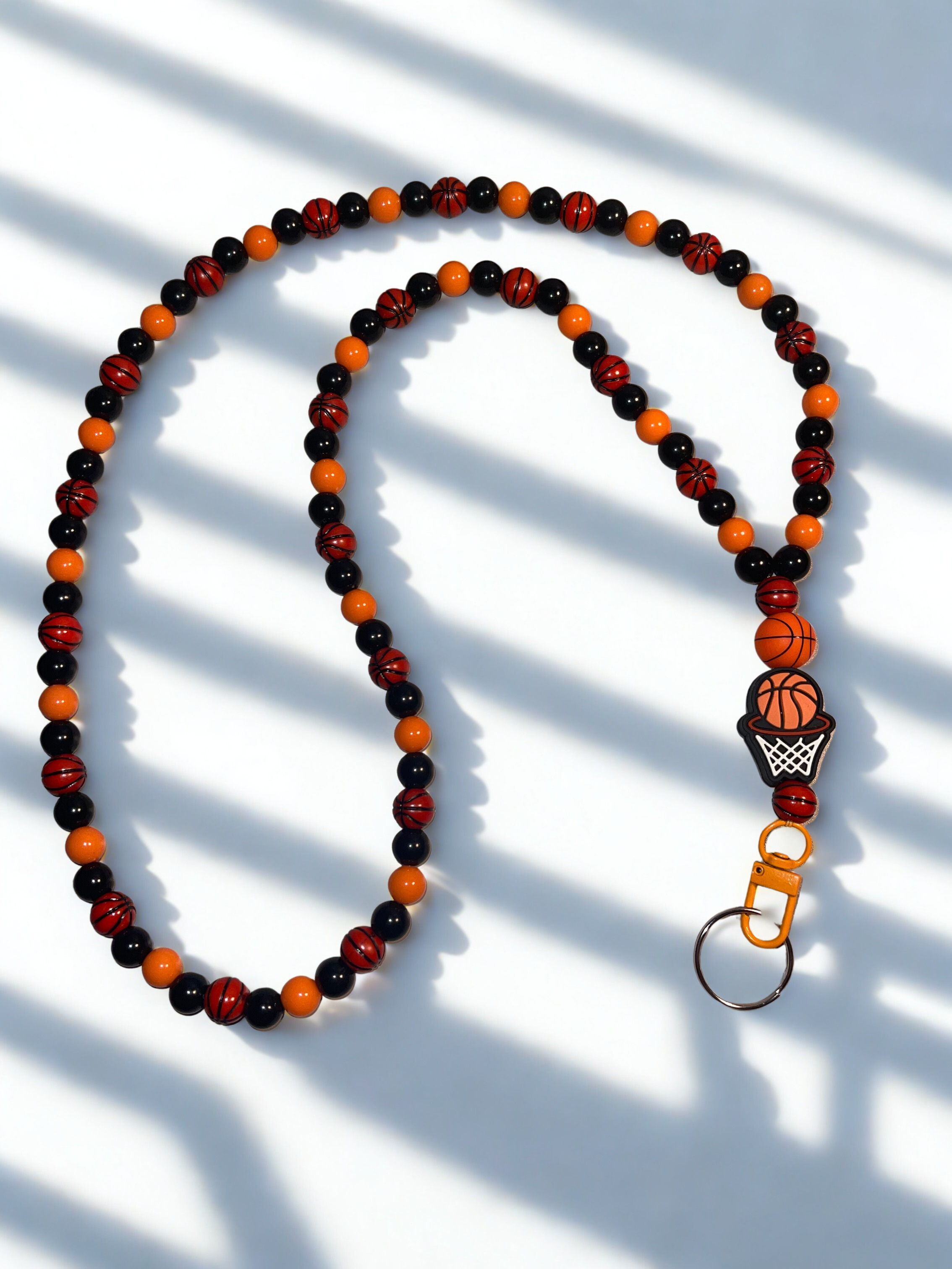 Sports Handmade Beaded Lanyard - Acrylic & Silicone Sports Theme Bead Lanyard, Over the Neck ID Holder