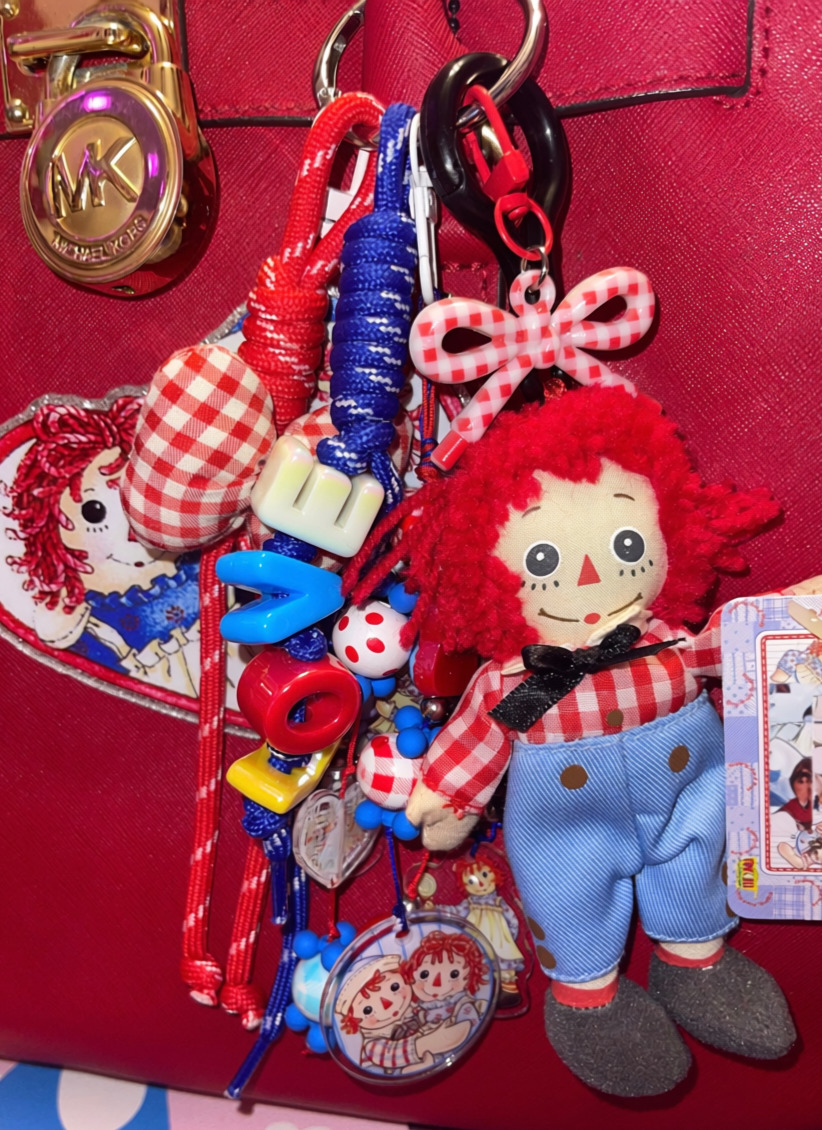 Rag Doll Plush Loaded Bag Charm – Chunky "LOVE" Paracord Keychain with Gingham Accents