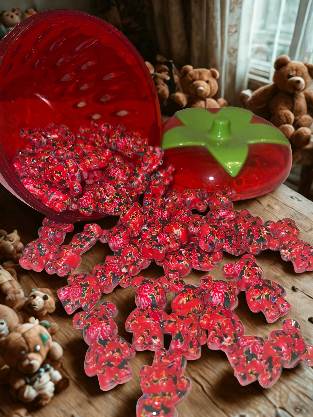 Bear Beads - Red & Black Ceramic Bear Beads for DIY Crafts & Jewelry Making, 8 Per Pack