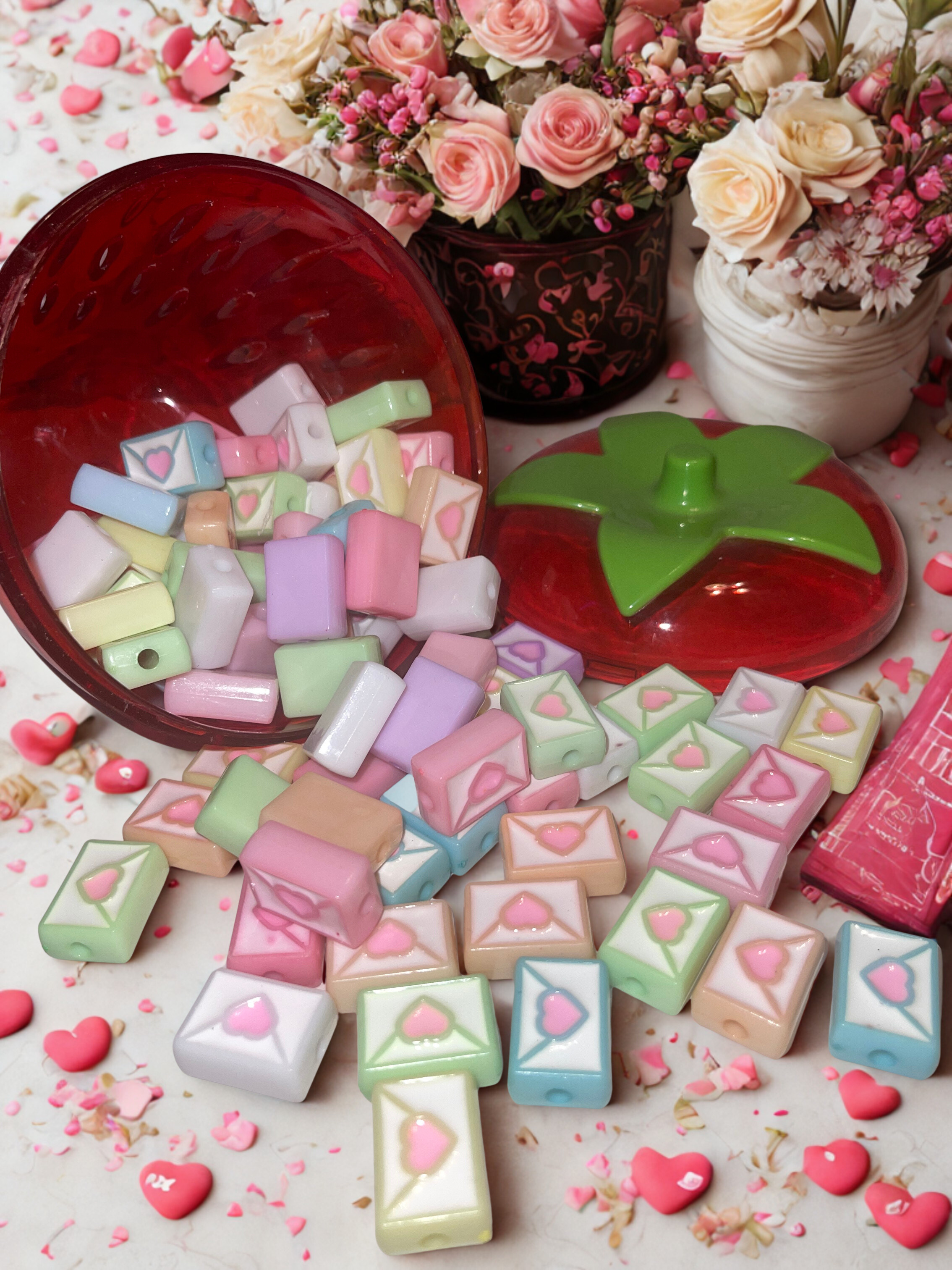 Love Envelope Beads - Acrylic Heart Seal Envelope Beads for DIY Crafts & Jewelry Making, 10 Per Pack