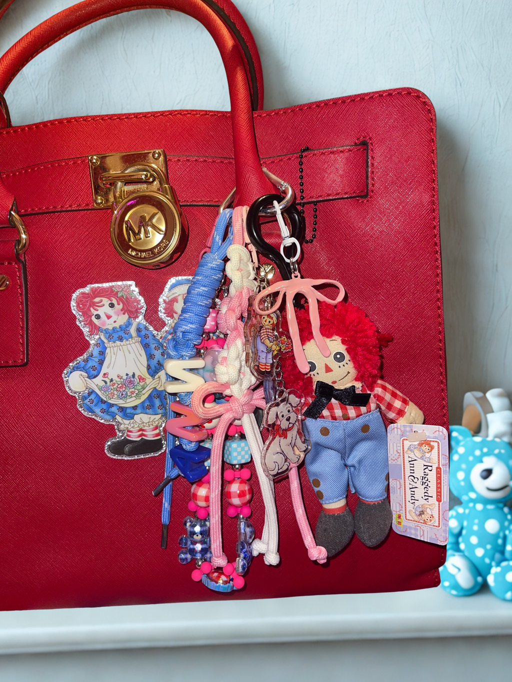 Rag Doll Pink Loaded Bag Charm – Paracord Keychain with Blue Bear & Arthur Dog Accents