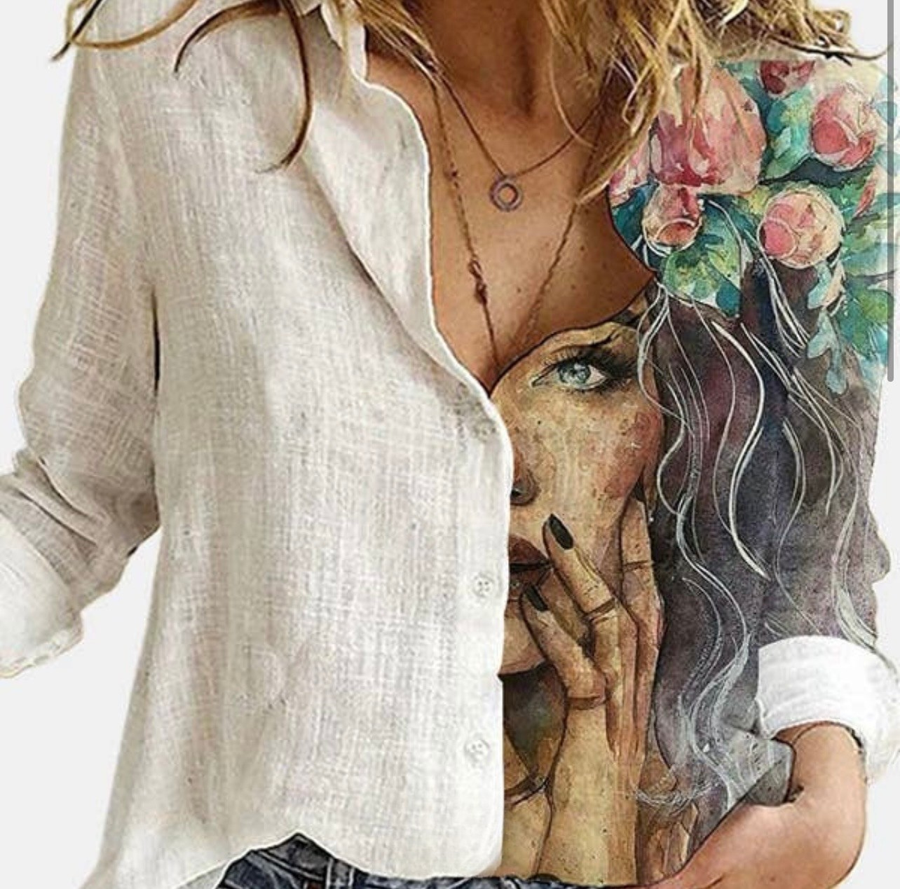 Asymmetric floral art print blouse - additional view
