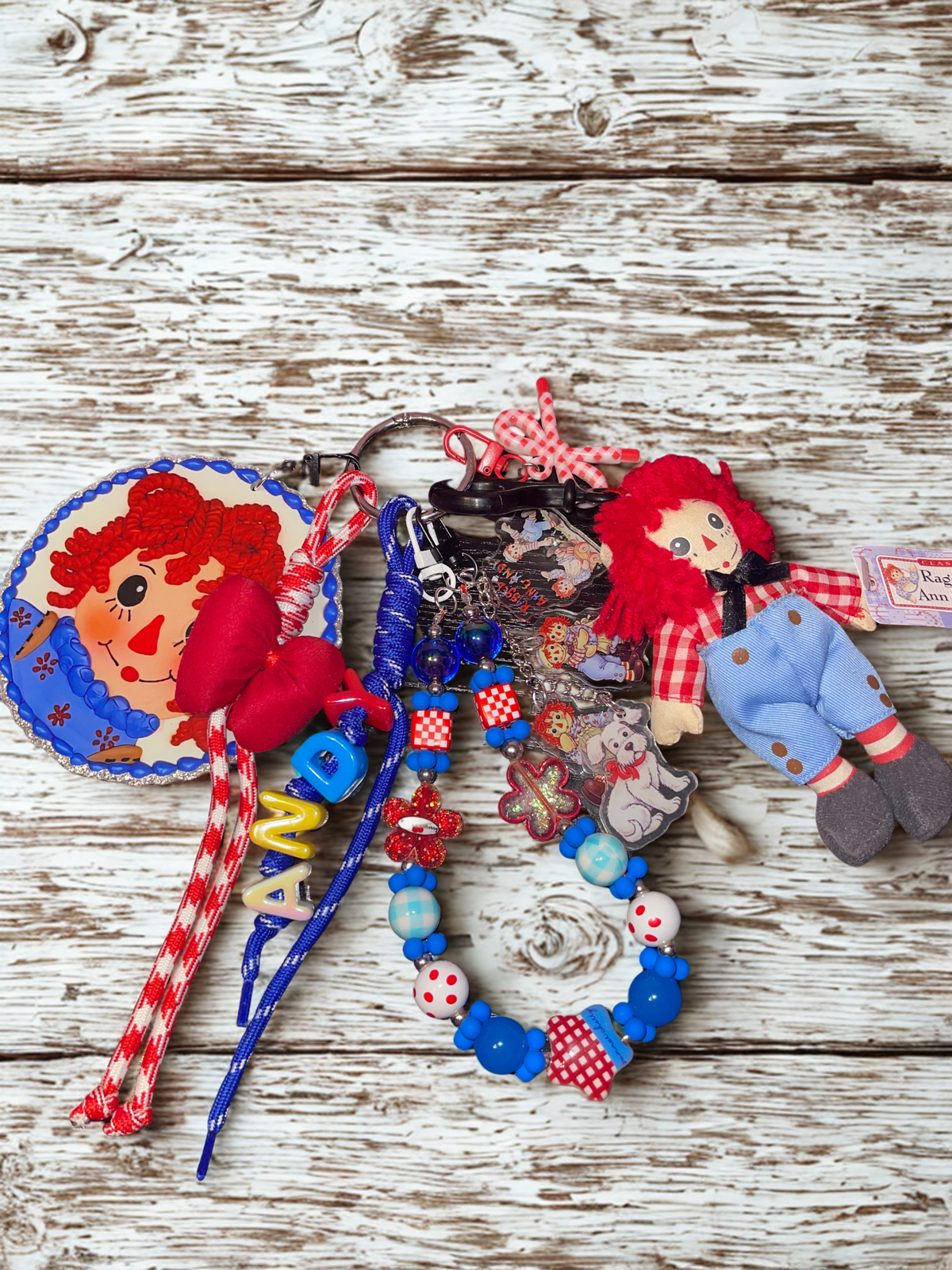 Rag Doll Primary Colors Loaded Bag Charm –  Paracord Keychain with Glitter Acrylic Accents