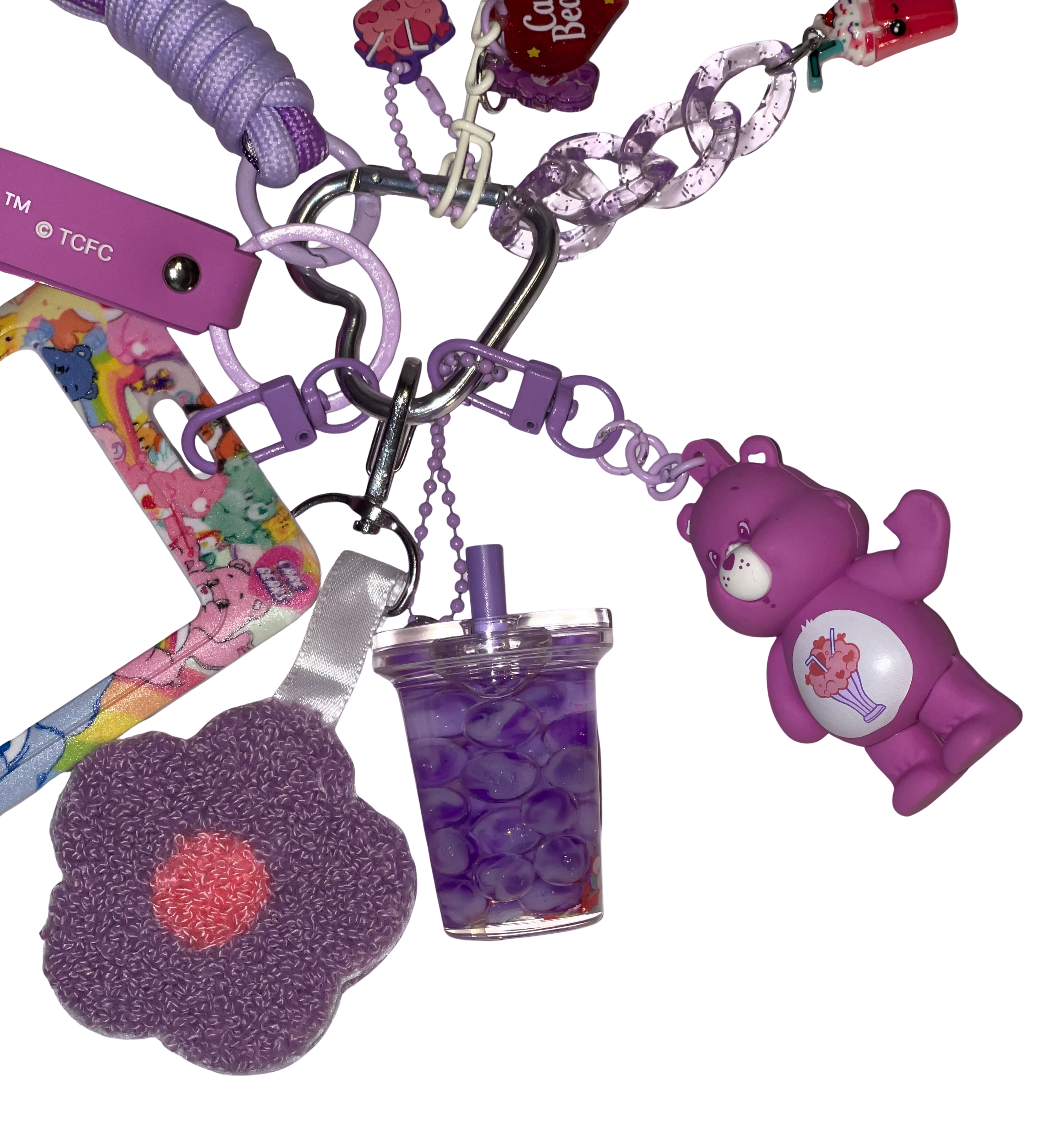Care Bears Handmade Bag Charm - Miniature Bear Purse Charm with Ribbon & ID Holder, Handbag Accessory
